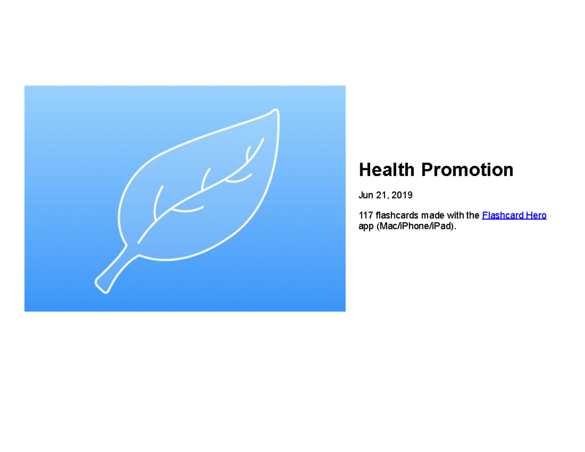 Health Promotion Study Notes - Health Promotion Jun 21, 2019 117 ...