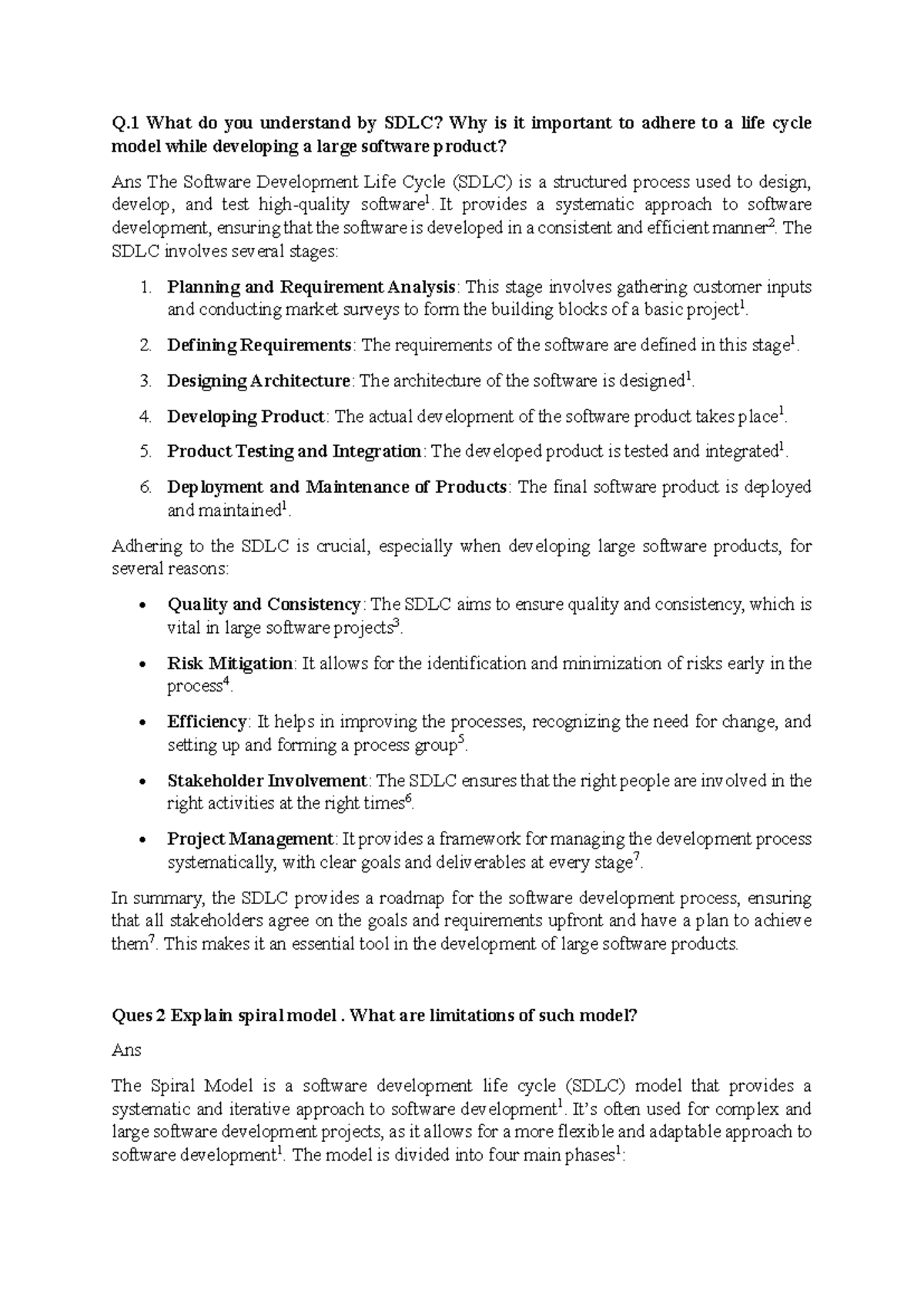 Unit 1 Software Engg - notes - Q What do you understand by SDLC? Why is ...