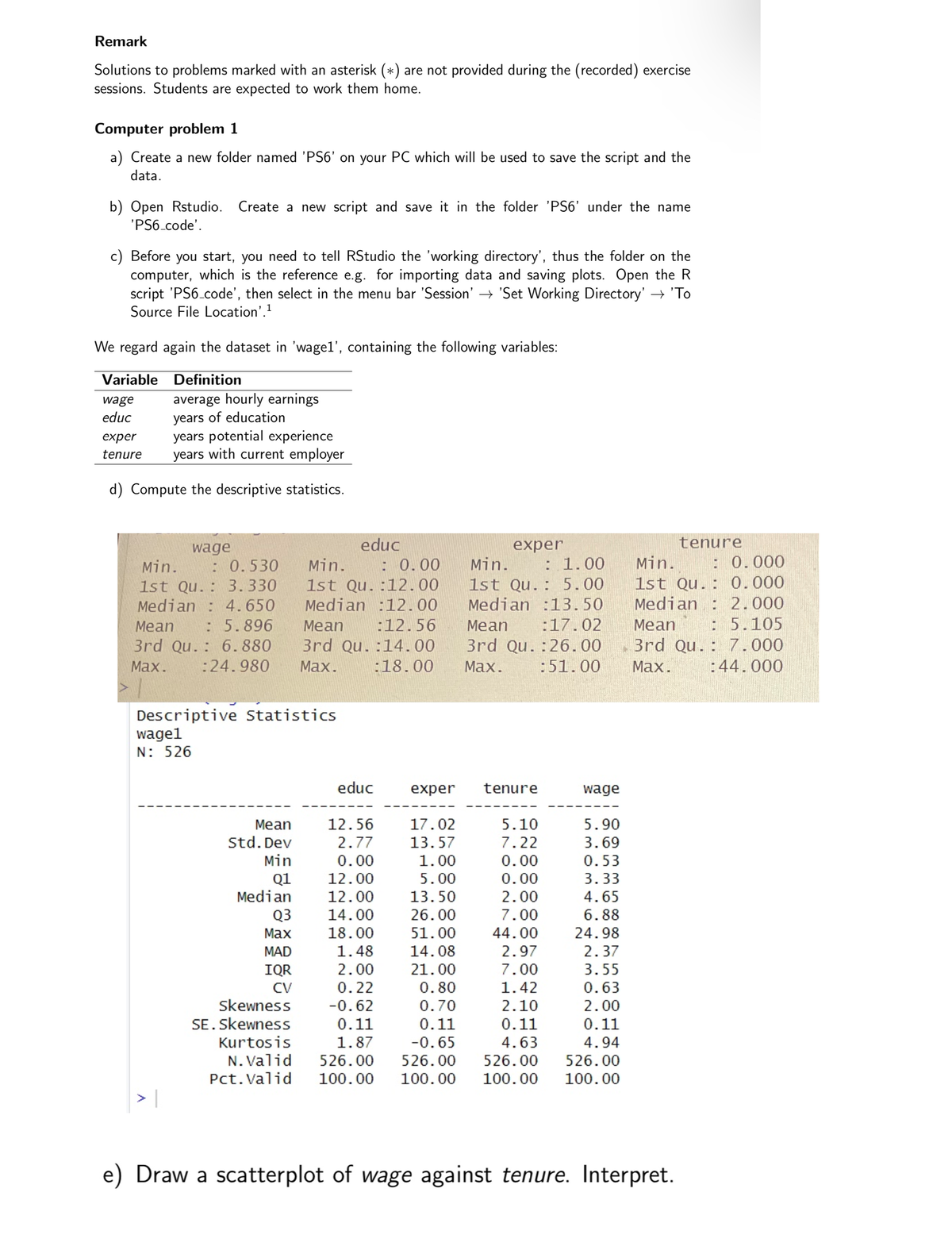 Problem set 6 - assignment - Econometrics - SEE SST 1M - Studocu