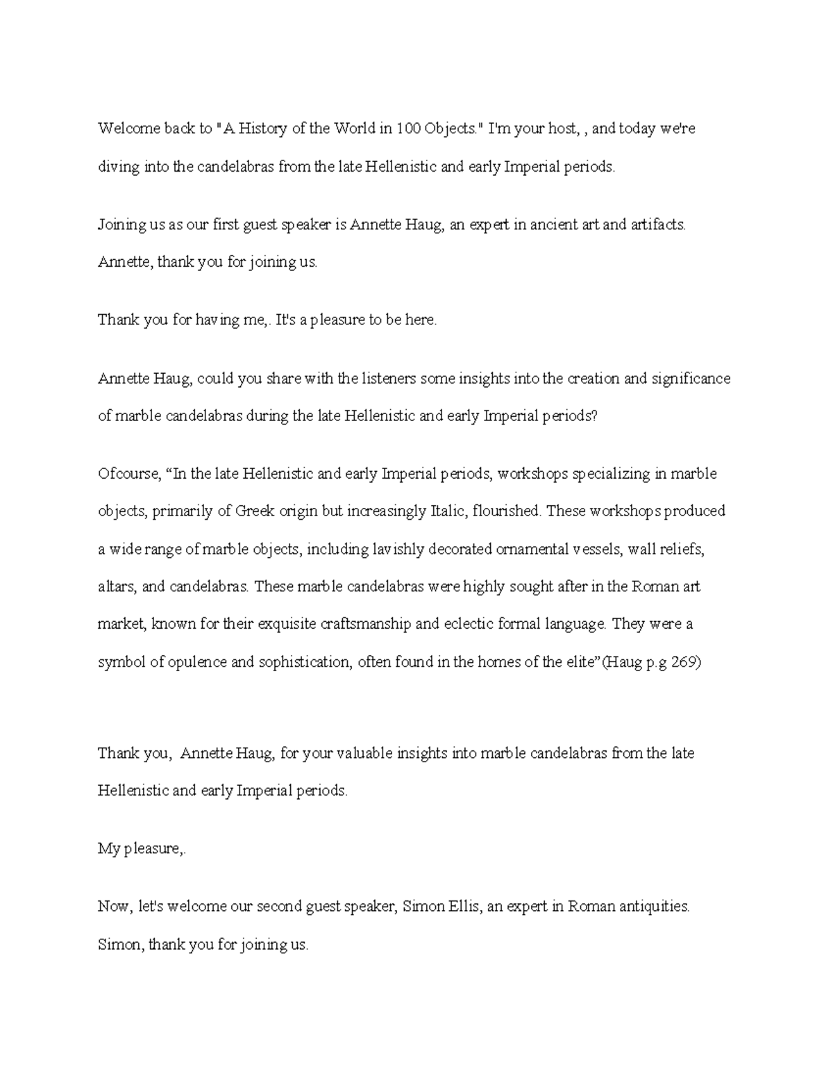 Pod Cast Script AR105 back to "A History of the World in 100