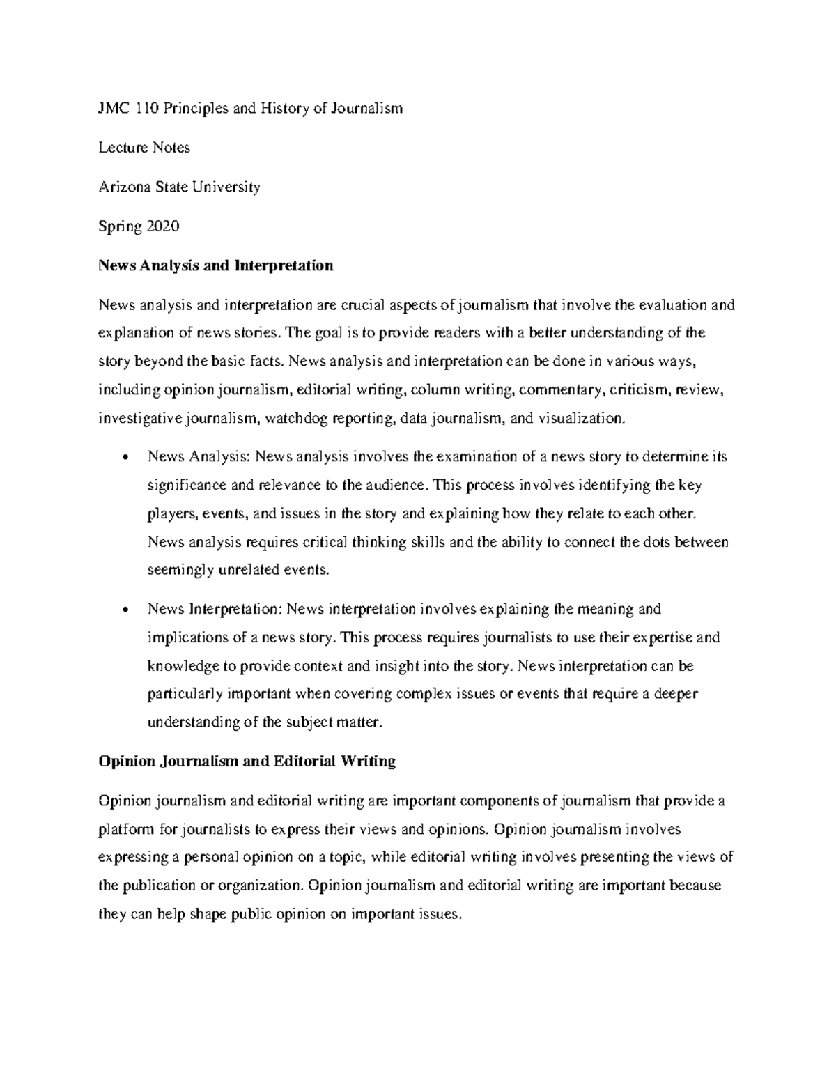 JMC 110 Lecture Notes 4-News Analysis and Interpretation - JMC 110 ...