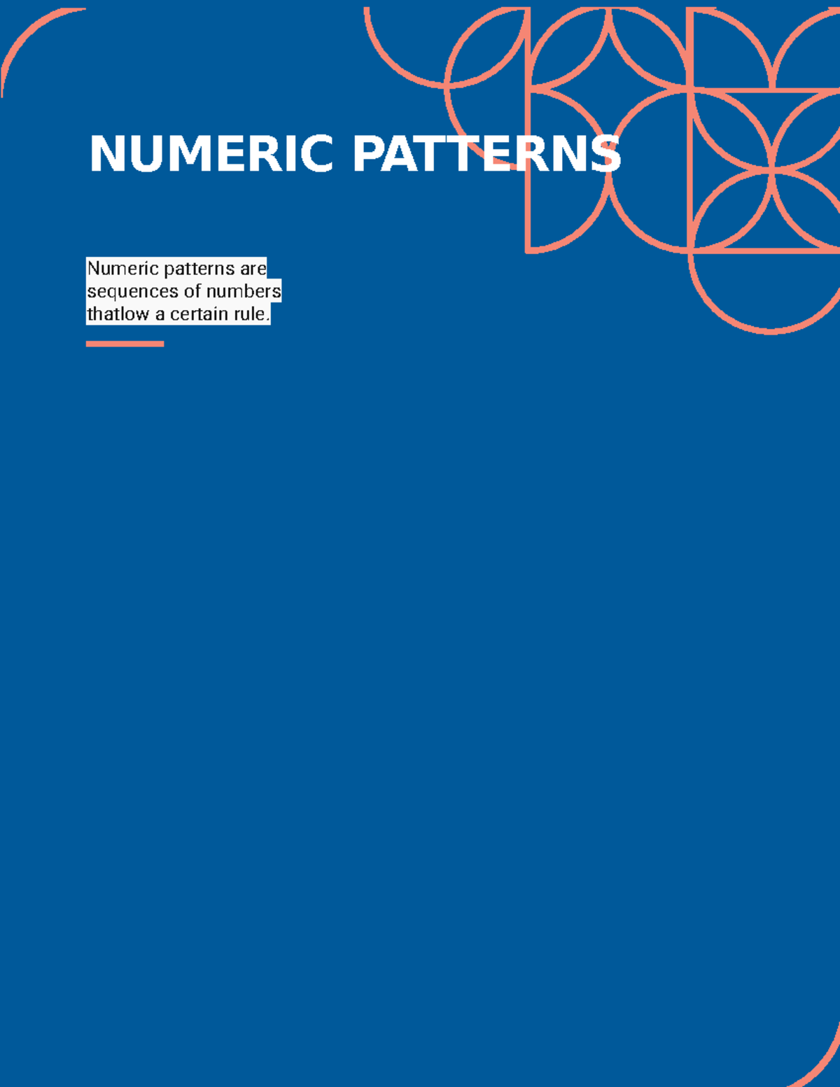 Numeric Patterns - Summary Bachelors Degree in Education -Intermediate ...