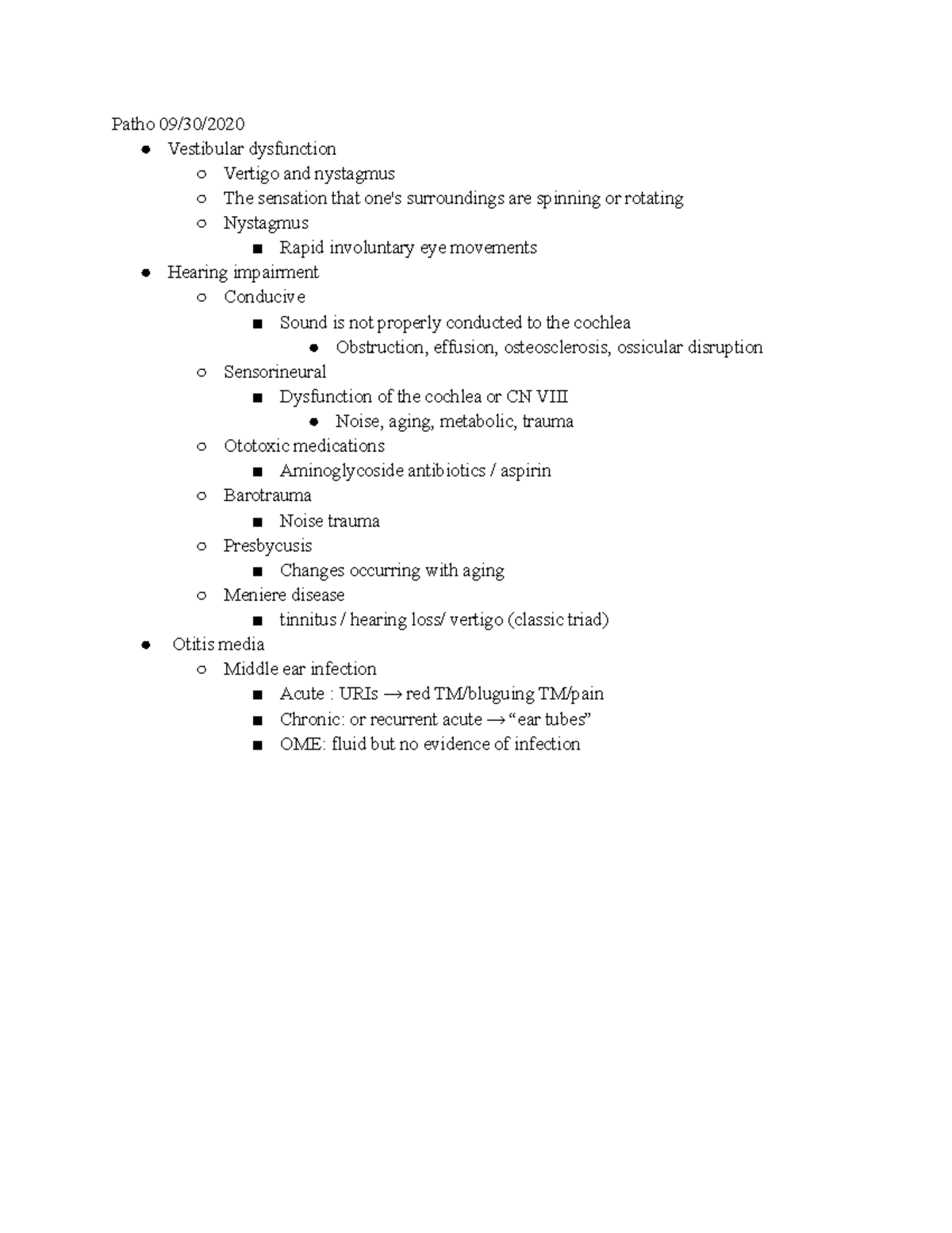 Patho 09 30 2020 - Lecture notes midway through semester Michael ...