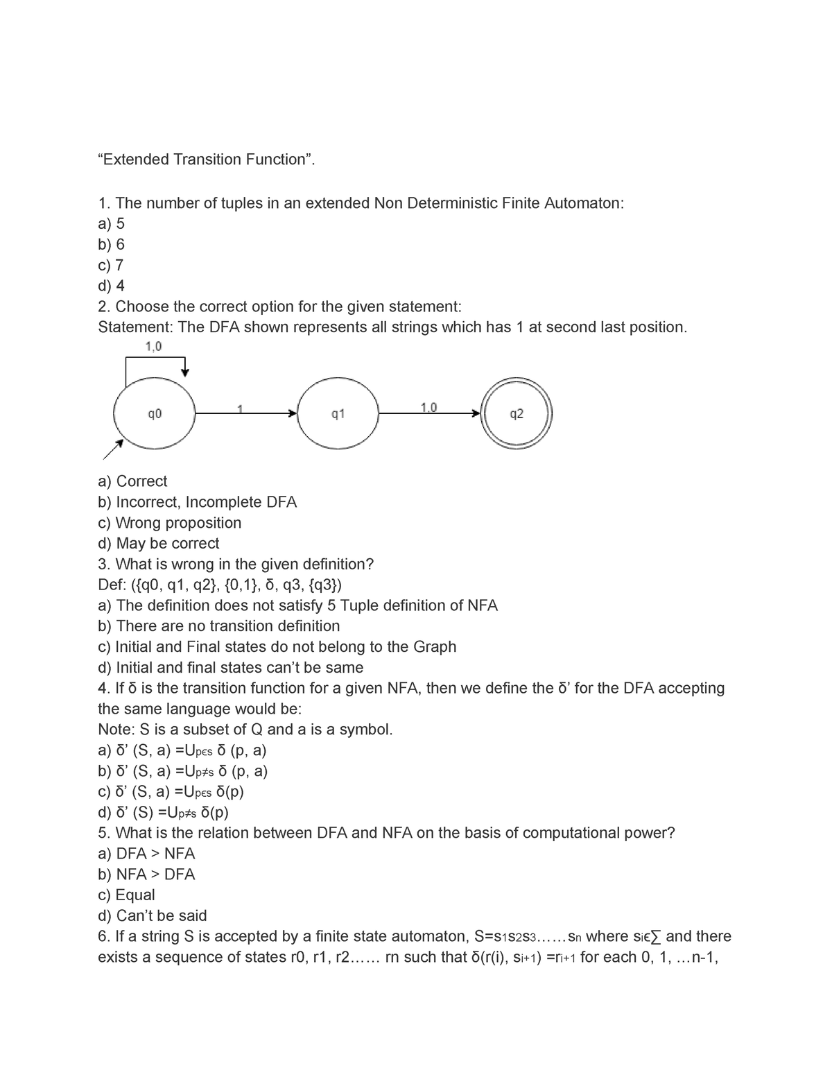 Theory Of Computation “extended Transition Function” The Number Of Tuples In An Extended Non 9745