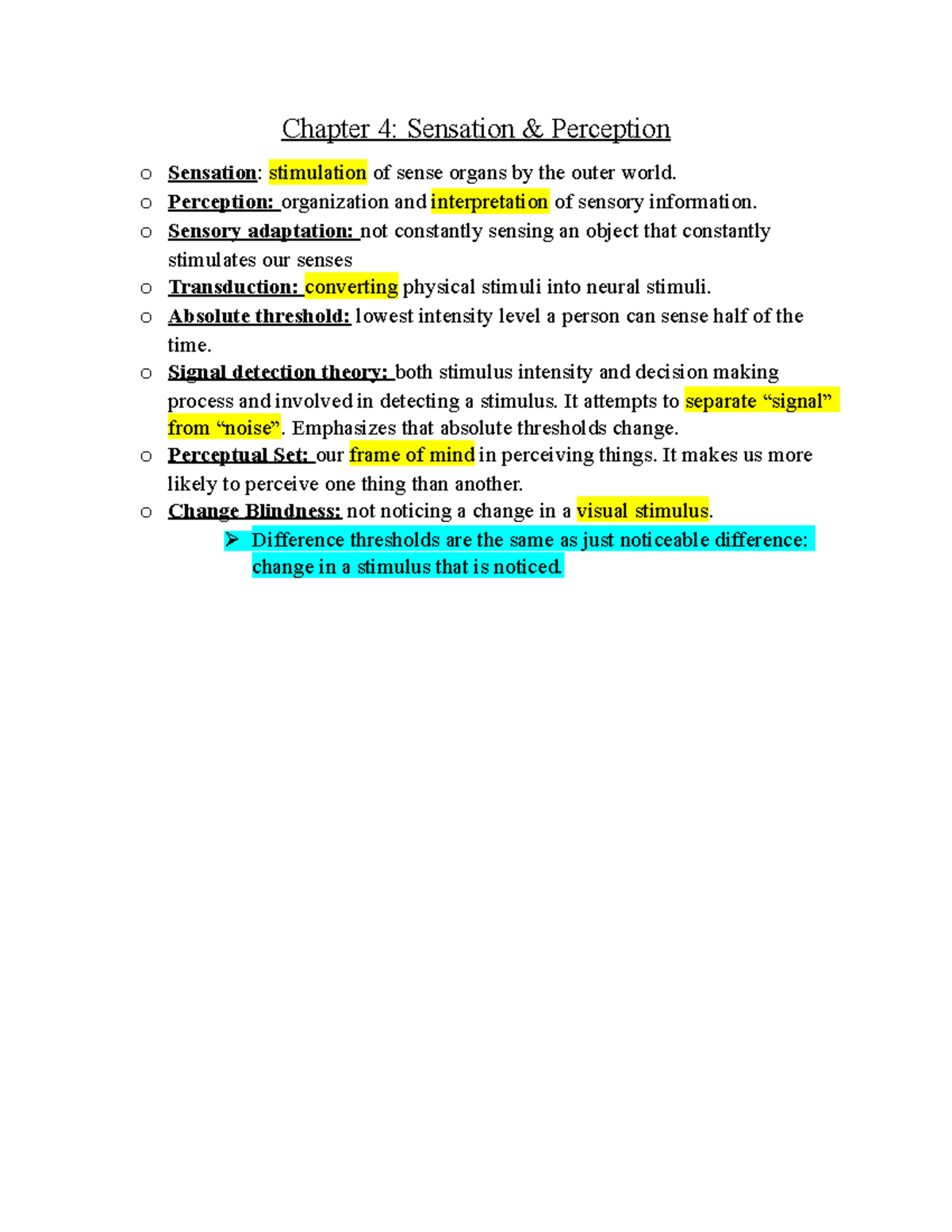 Chapter 4 Notes - Professor Suarez - Chapter 4: Sensation & Perception ...