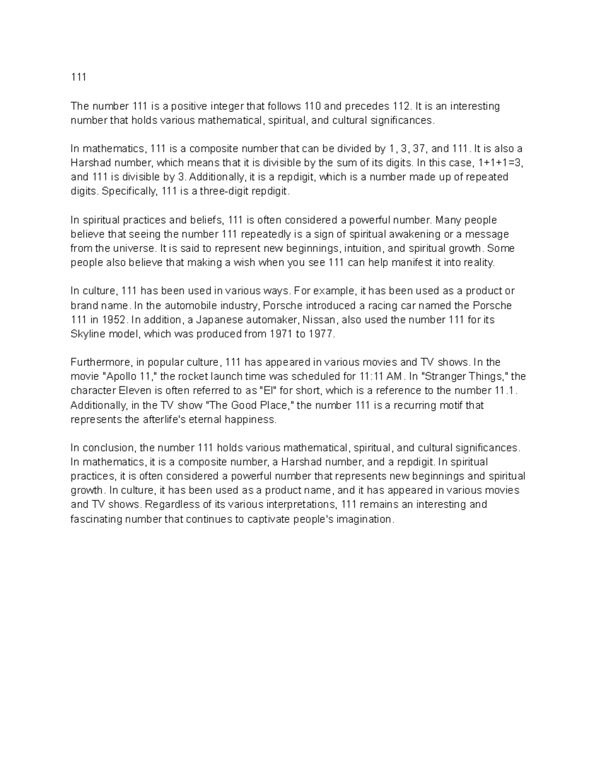D (28) - Facts - 111 The number 111 is a positive integer that follows ...