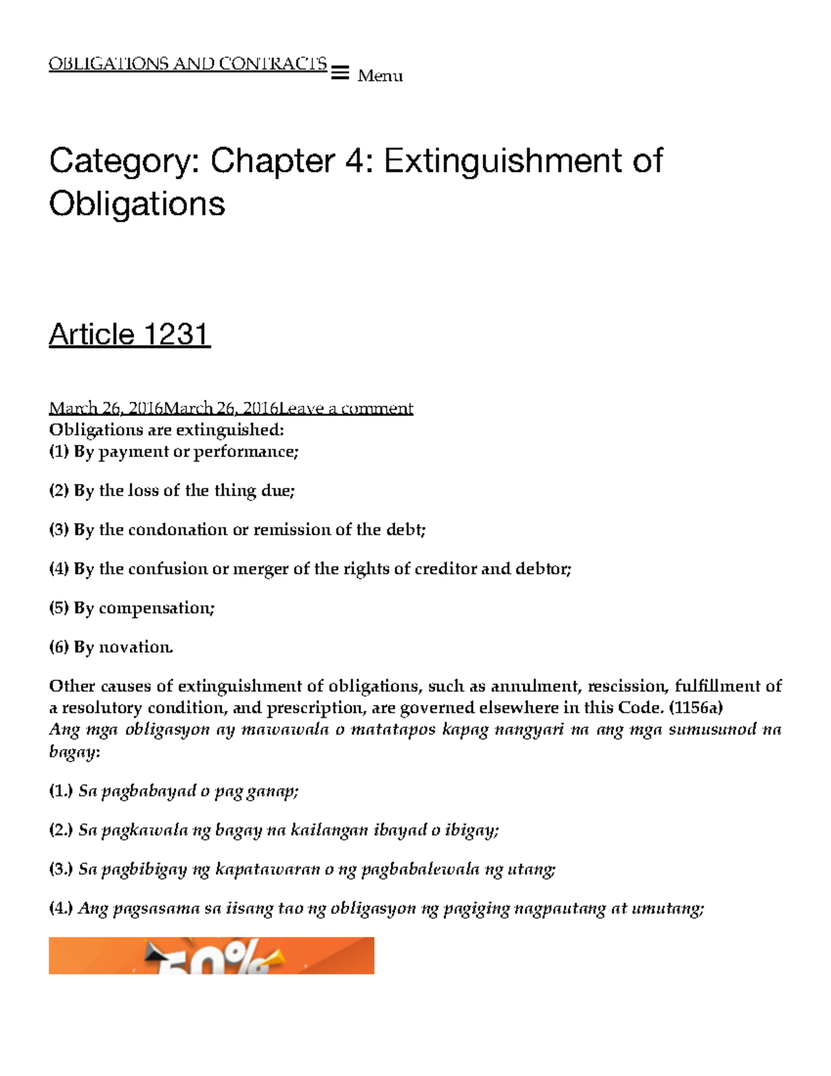 Chapter 4- Extinguishment Of Obligations – Obligations And Contracts ...