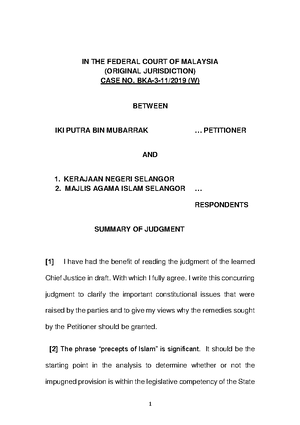Summary Iki Putra Cjm In The Federal Court Of Malaysia Original Jurisdiction Case No Studocu