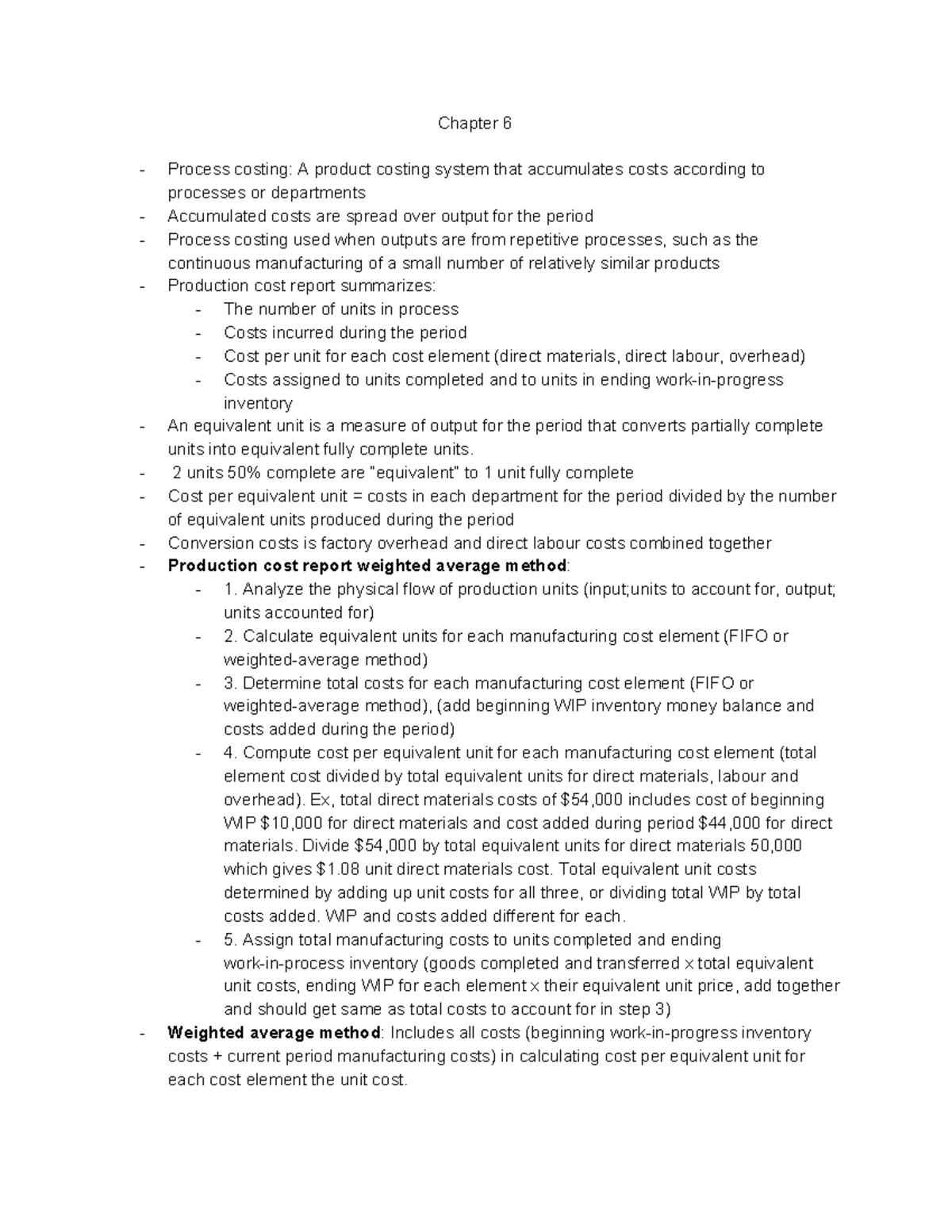 Management accounting notes for second midterm - Chapter 6 Process ...