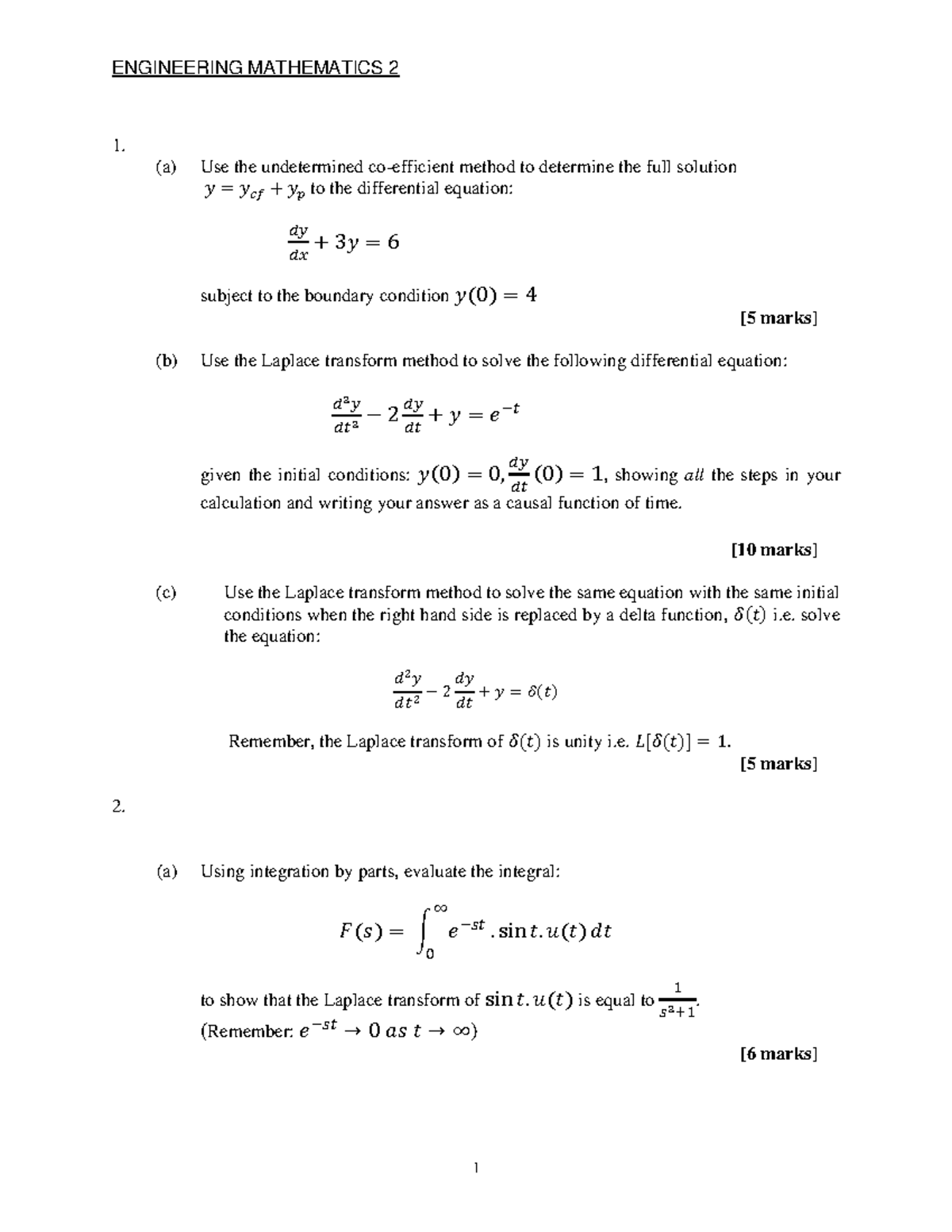 2022 Eng Maths Exam - 222222222 - 1 1. (a) Use the undetermined co ...