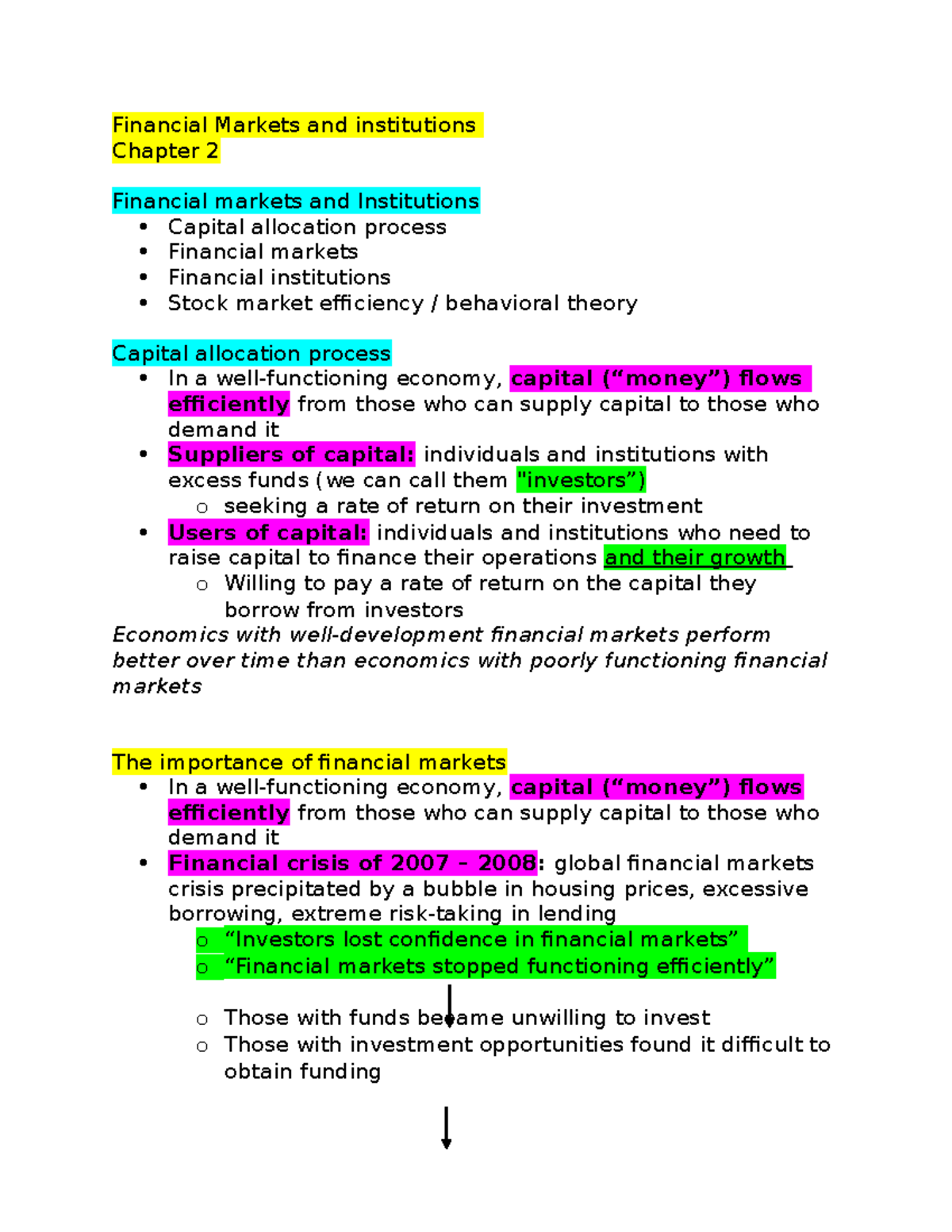 Chapter 2 class notes - Financial Markets and institutions Chapter 2 ...