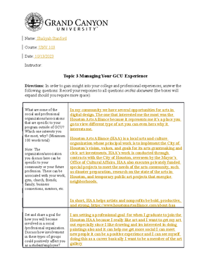 Unv 103 Rs T3 Time Management Name Shaliyah Stanford Course Unv 103