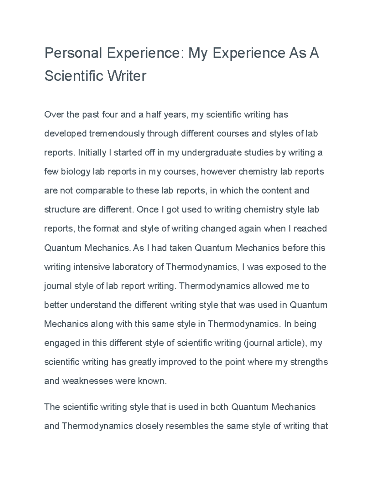 personal experience for research paper