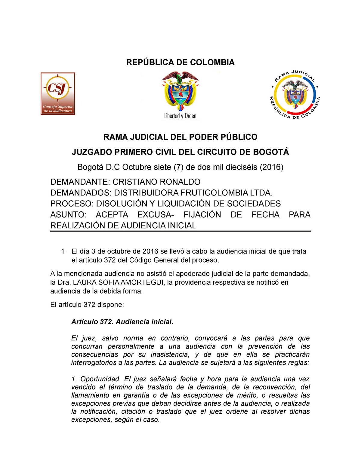 Excusa not - Auto notificado por estado - DE COLOMBIA RAMA JUDICIAL DEL  PODER JUZGADO PRIMERO CIVIL - Studocu