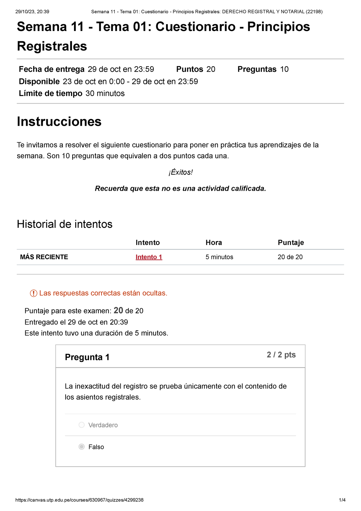 Semana 11 - Tema 01 Cuestionario - Principios Registrales - Derecho ...