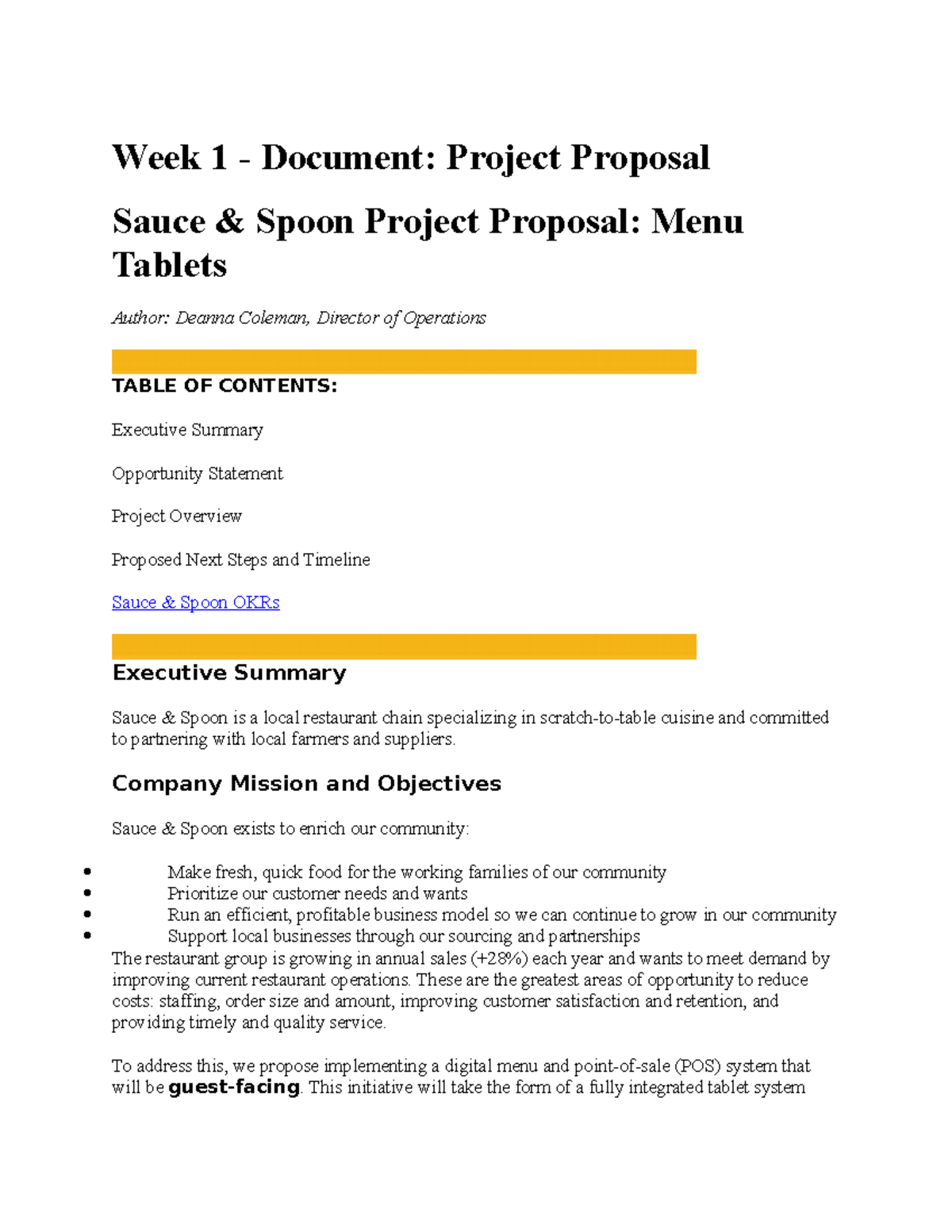 Project Proposalexample Week 1 Document Project Proposal Sauce & Spoon Project Proposal
