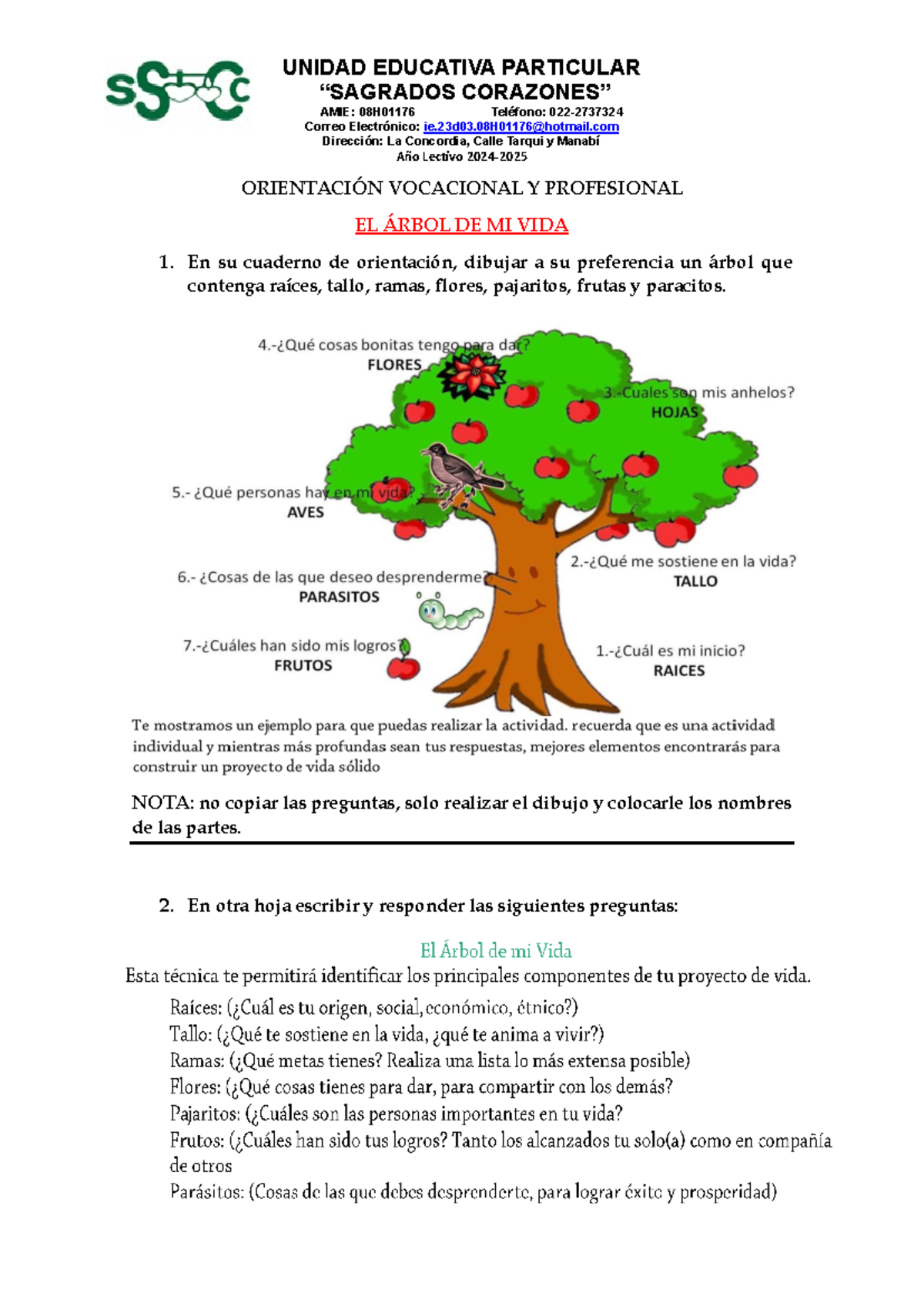 EL Árbol DE MI VIDA 8vo - UNIDAD EDUCATIVA PARTICULAR “SAGRADOS ...