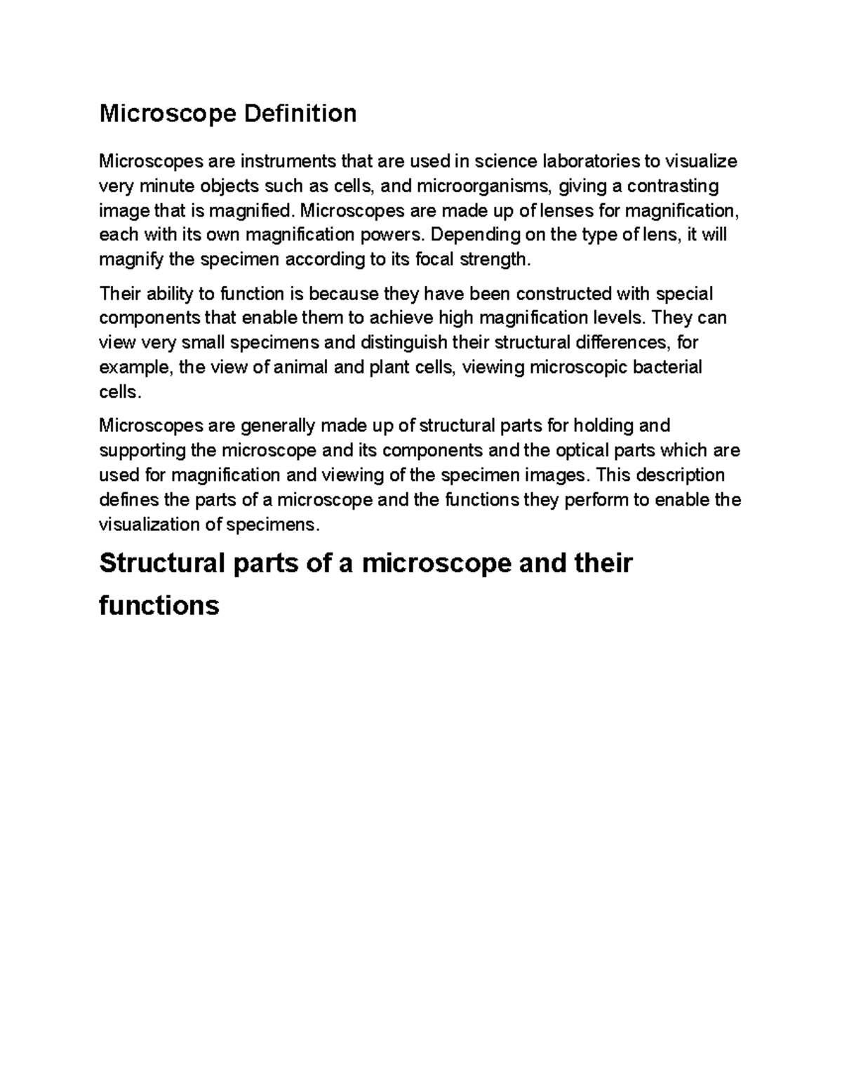 Microscope summary Microscope Definition Microscopes are instruments