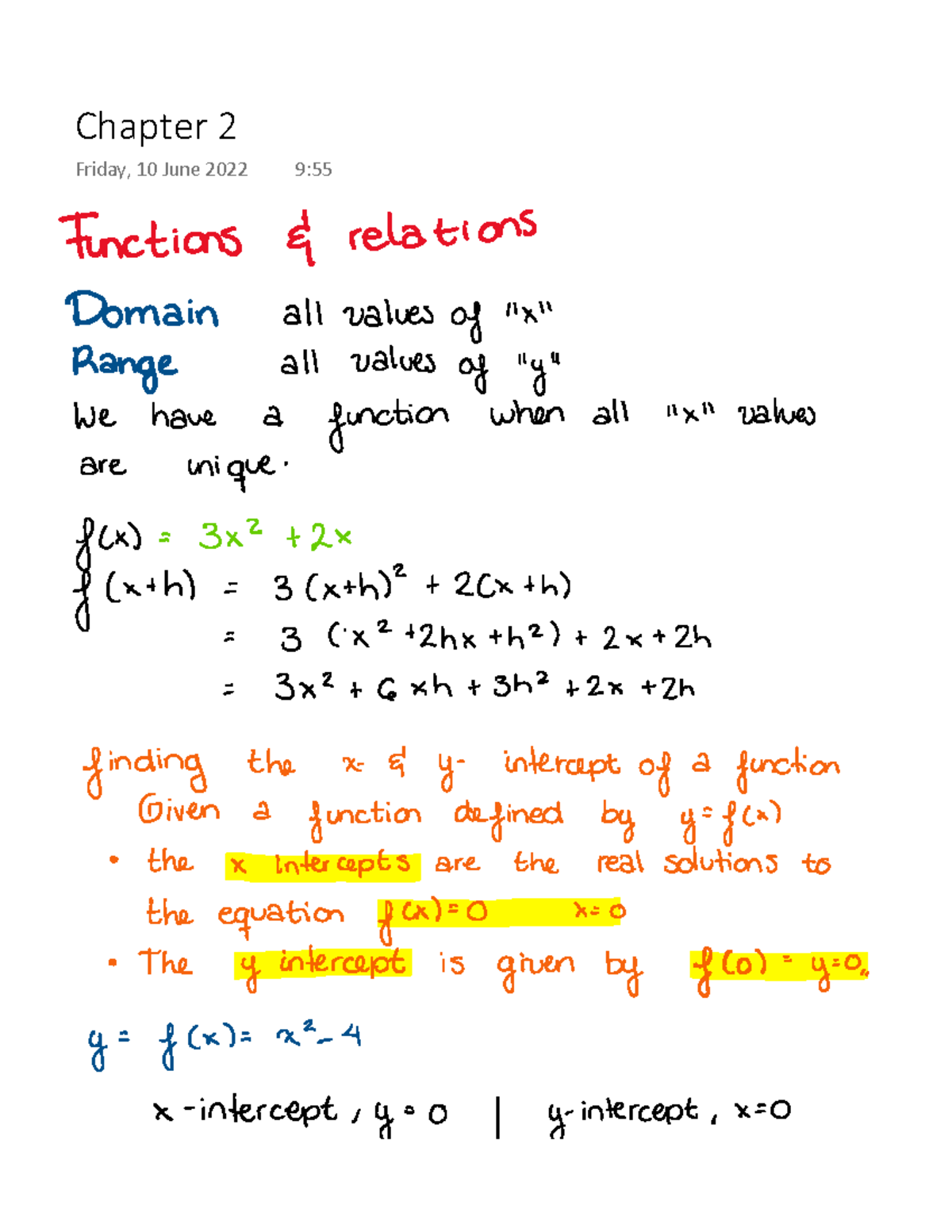Chapter 2 - Functions and relations, determinin the domain of a ...