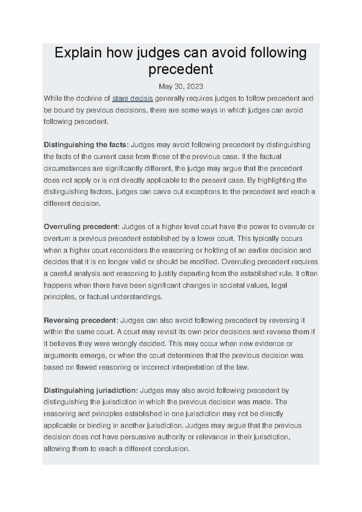 Legal Methods (WAYS Courts HAVE Avoided - Explain how judges can avoid ...