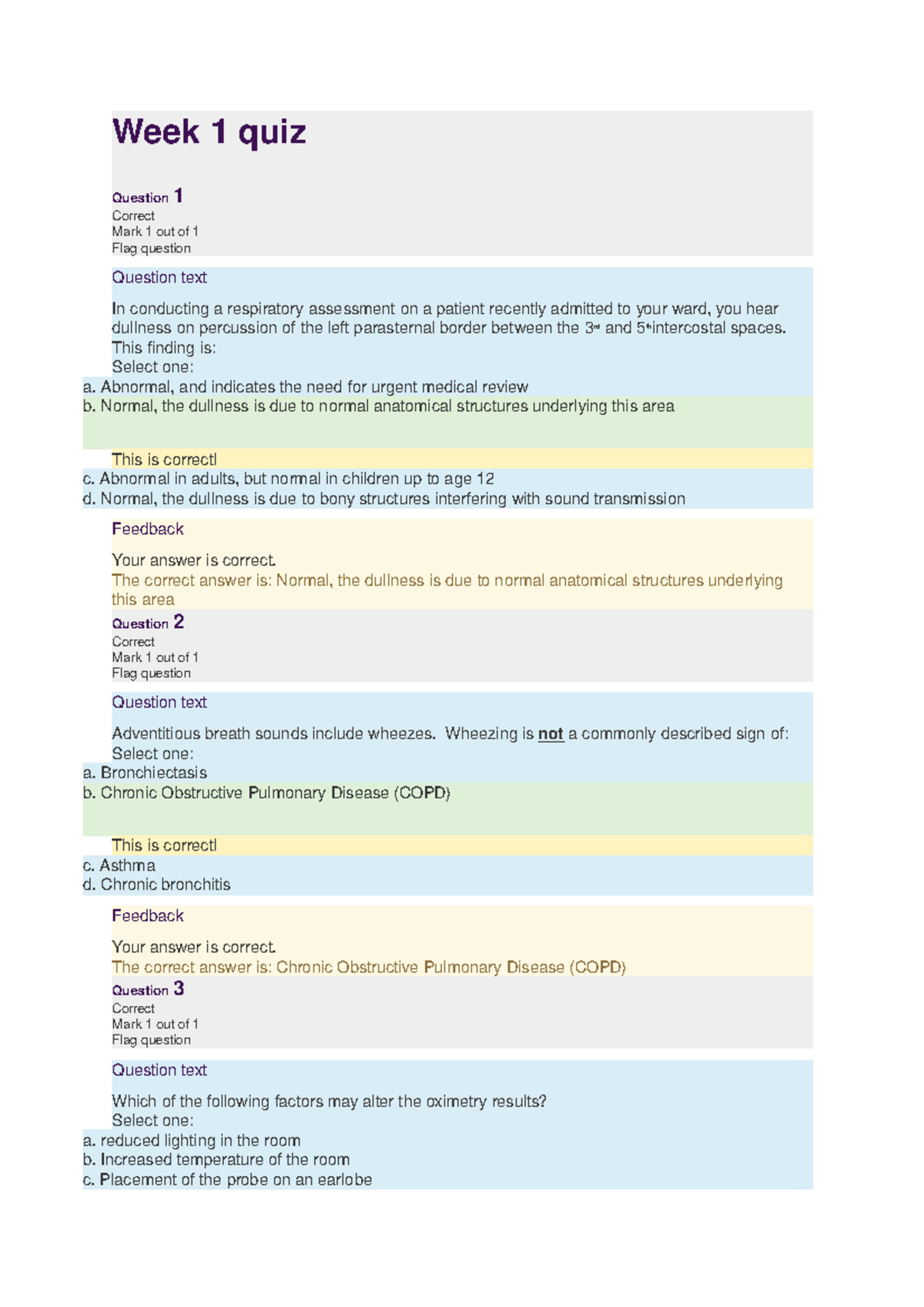 Respiratory Assessment Quiz - Studocu