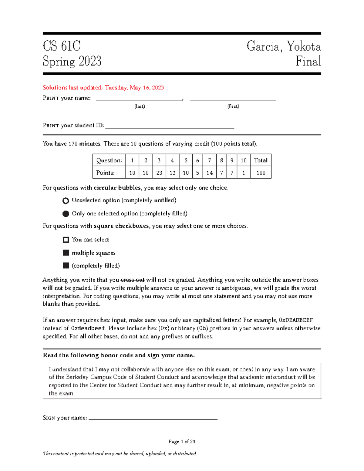 Sp23finalsols Sp23finalsols CS 61C Spring 2023 Garcia, Yokota