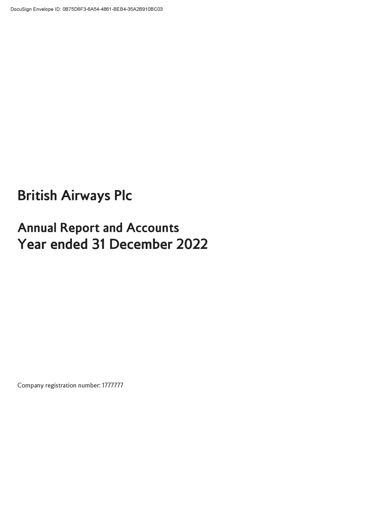 British airways annual report and accounts 2022 British Airways Plc