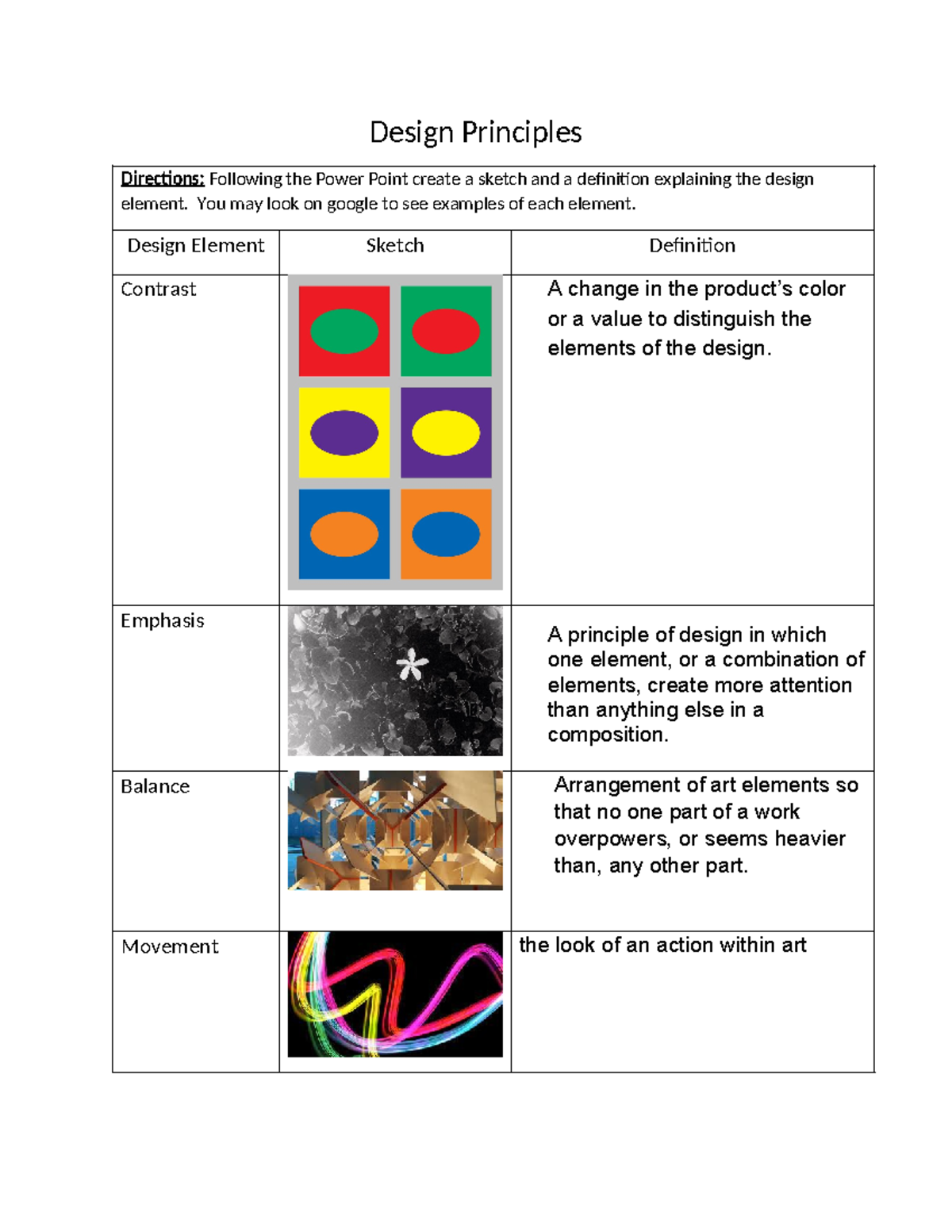 Copy of Design Principles Worksheet - Design Principles Directions ...