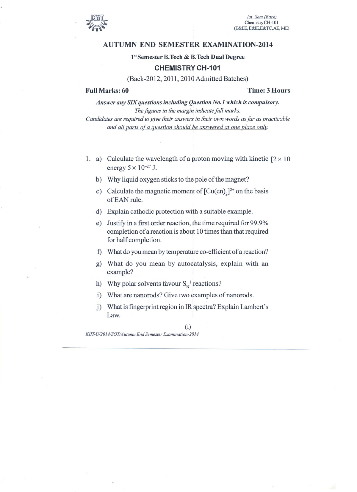 Chemistry-CH 101- 1st Sem (Back-2012 , 2011 & 2010 ) 2014 - Chemistry ...