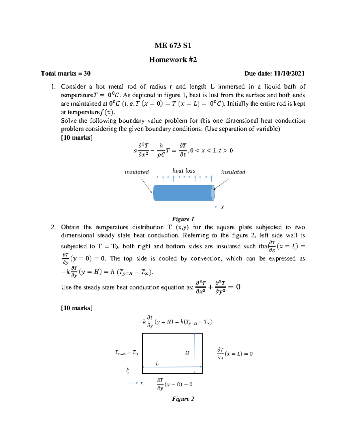 Homework on Partial differential equations using separation of variable