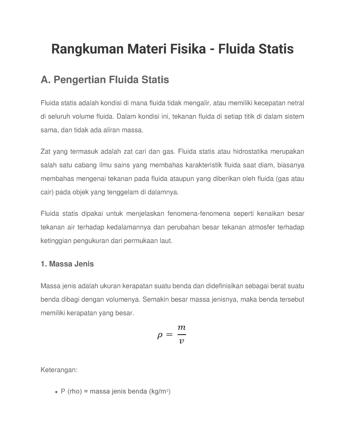 7. Rangkuman Materi Fisika - Fluida Statis - Pengertian Fluida Statis ...