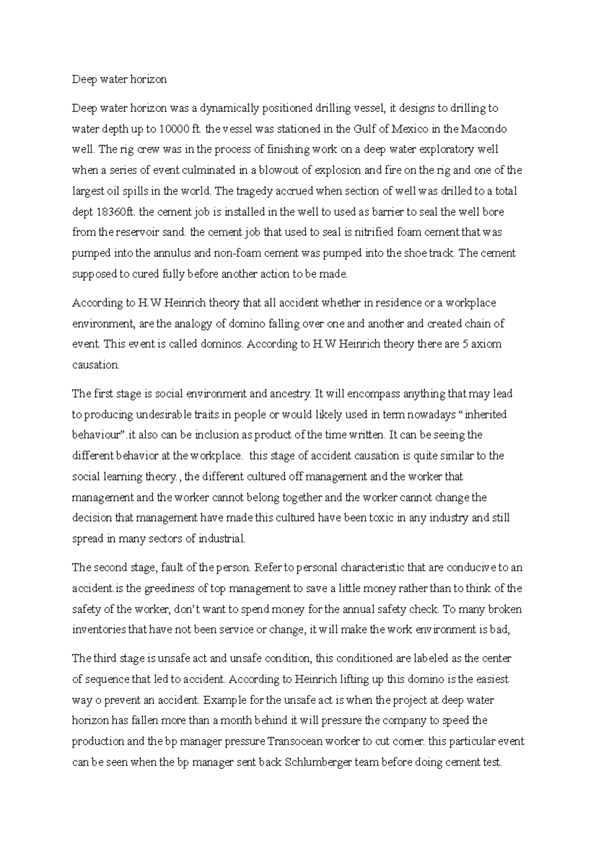 Deep water horizon assigmnent Deep water horizon Deep water horizon