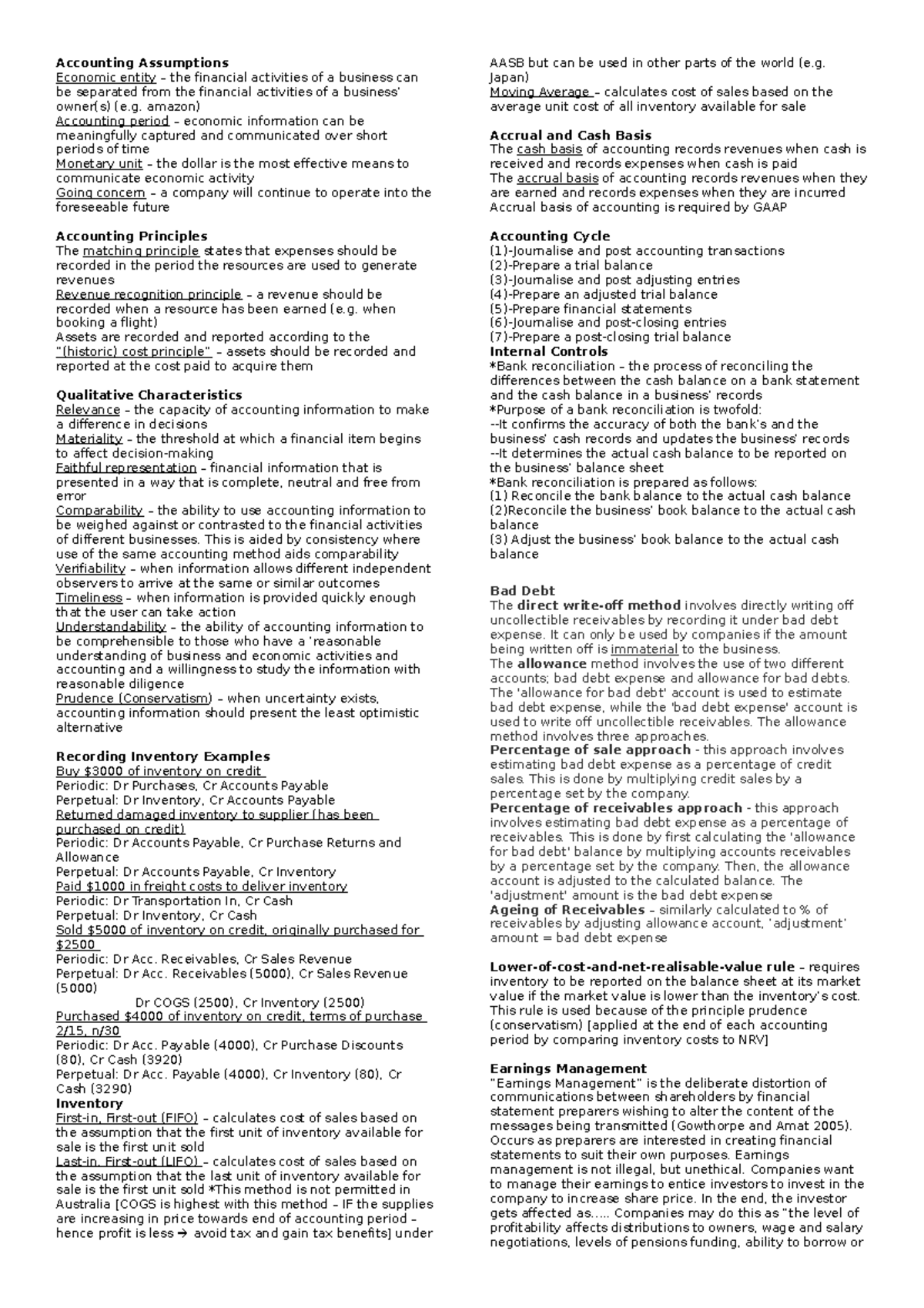 Accounting Key Formulas - Accounting Assumptions Economic entity – the ...