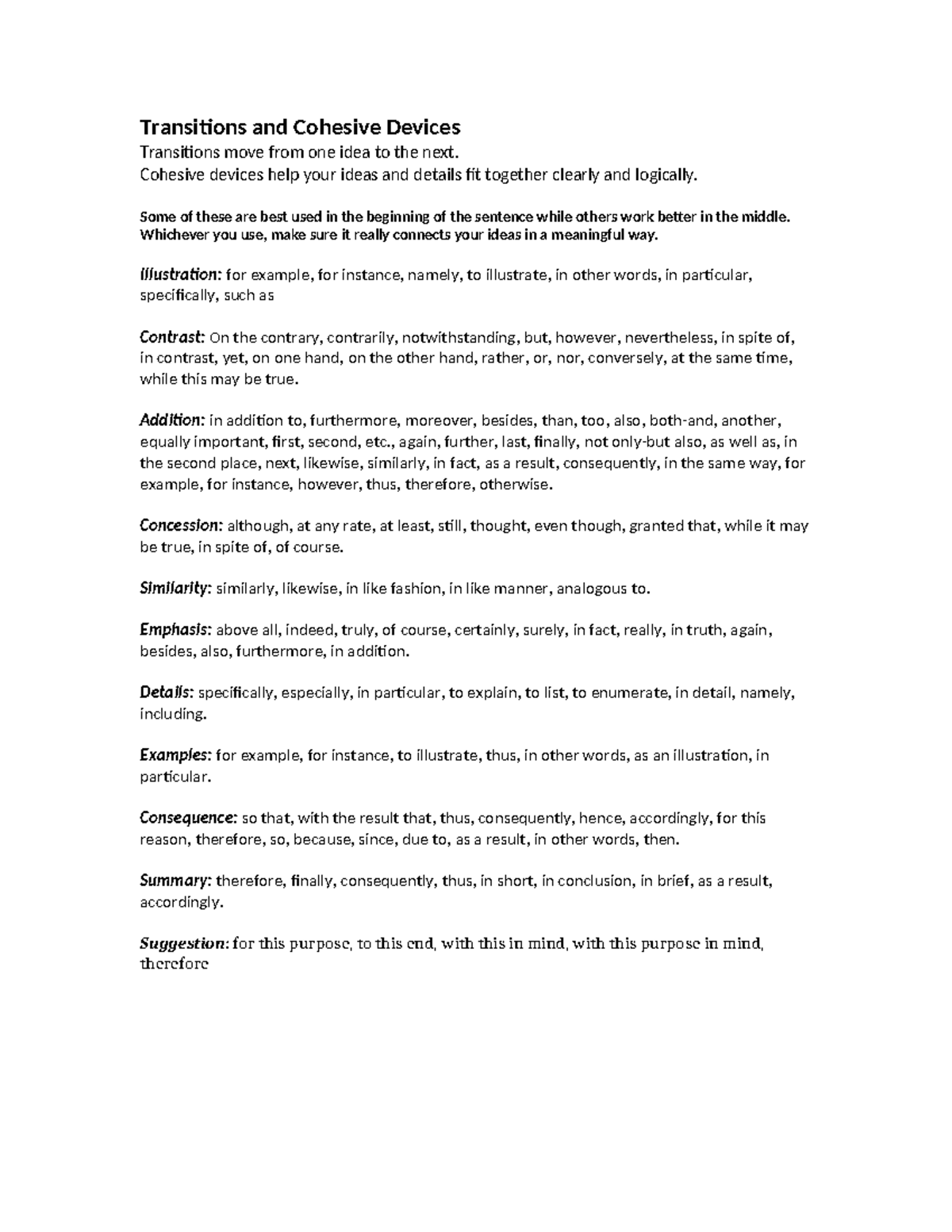 Transitions words - Transitions and Cohesive Devices Transitions move ...