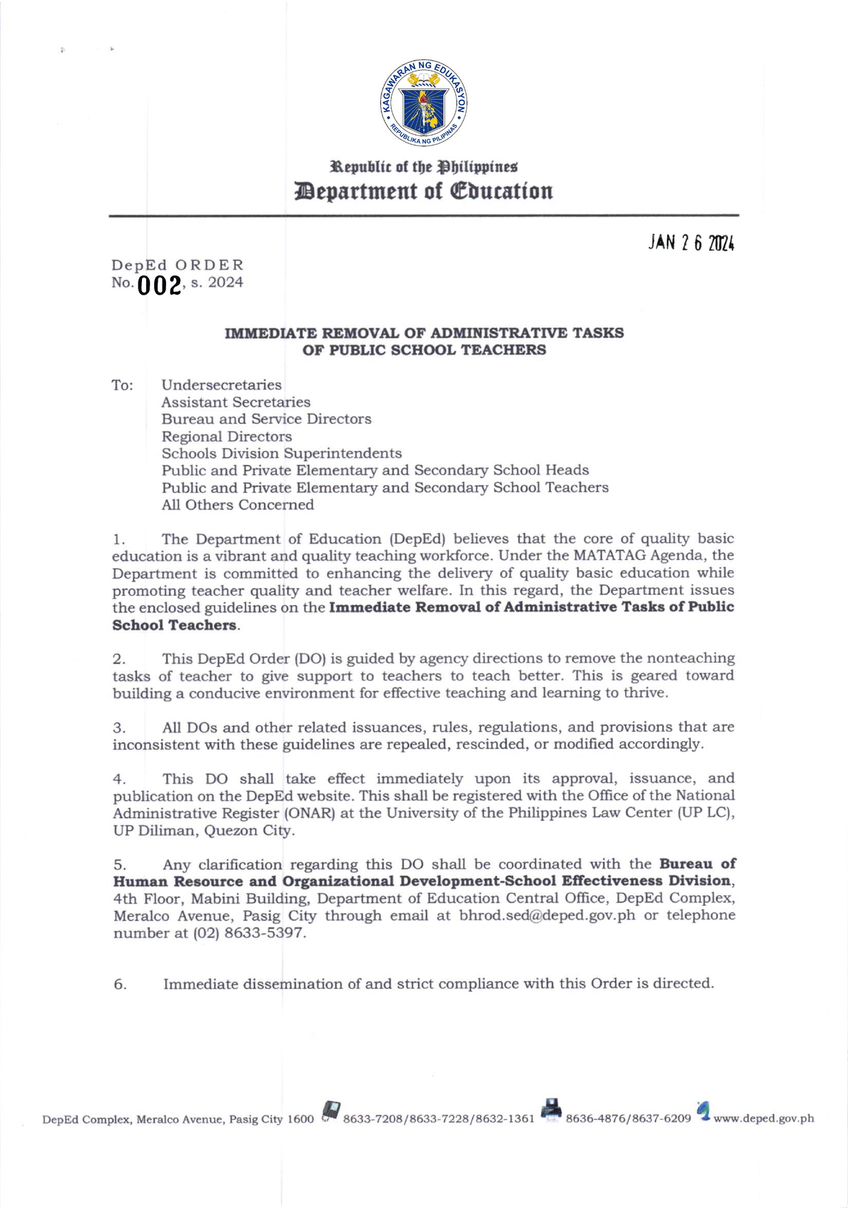 DO s2024 002 - Department Order of DepED - Segubtic ot tDe ?Dilippineg ...