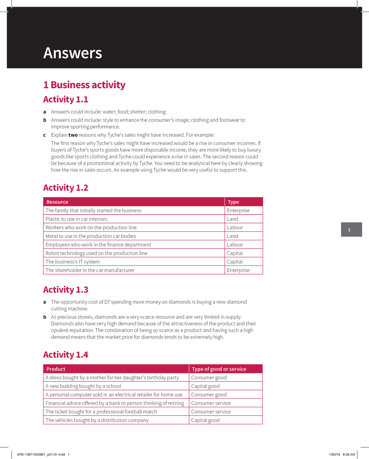 Igcse Business Studies Workbook Answers - 1 1 Business Activity ...