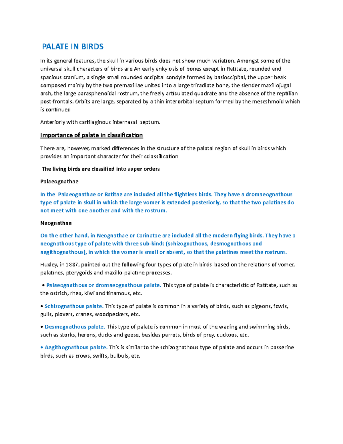 Bird palate PALATE IN BIRDS In its general features, the skull in