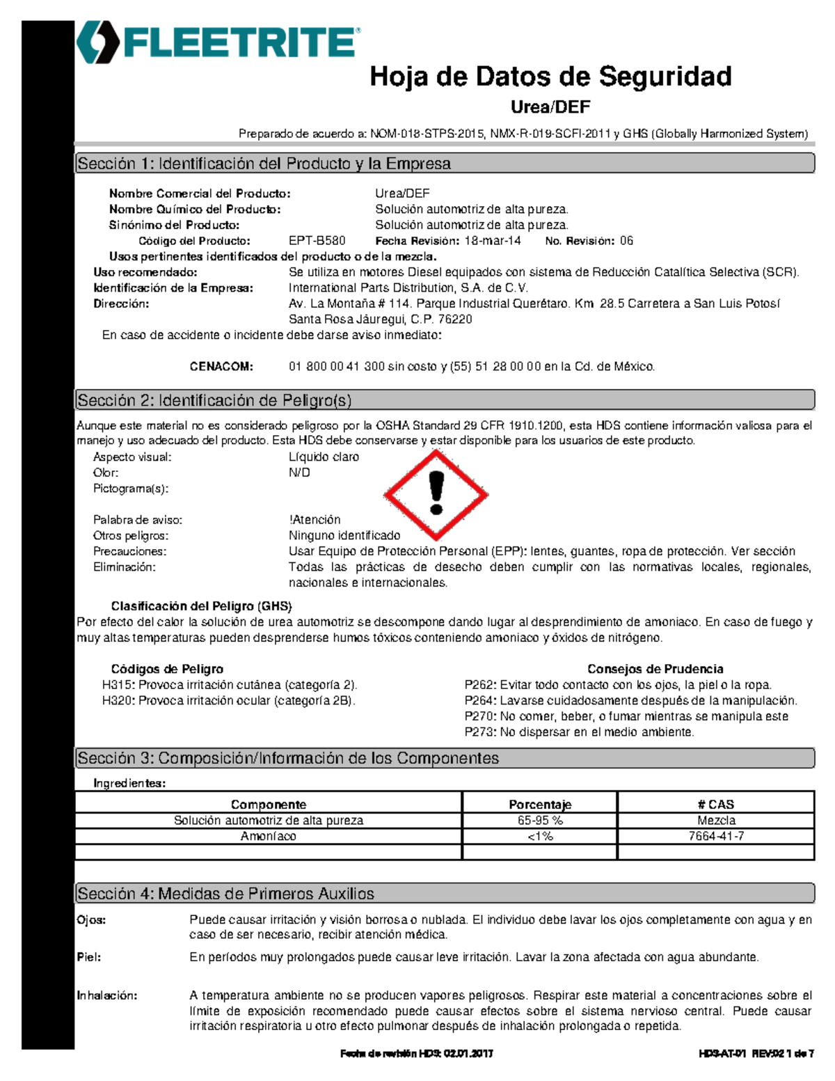 Hdsfleetriteureadef Hoja de Datos de Seguridad Preparado de