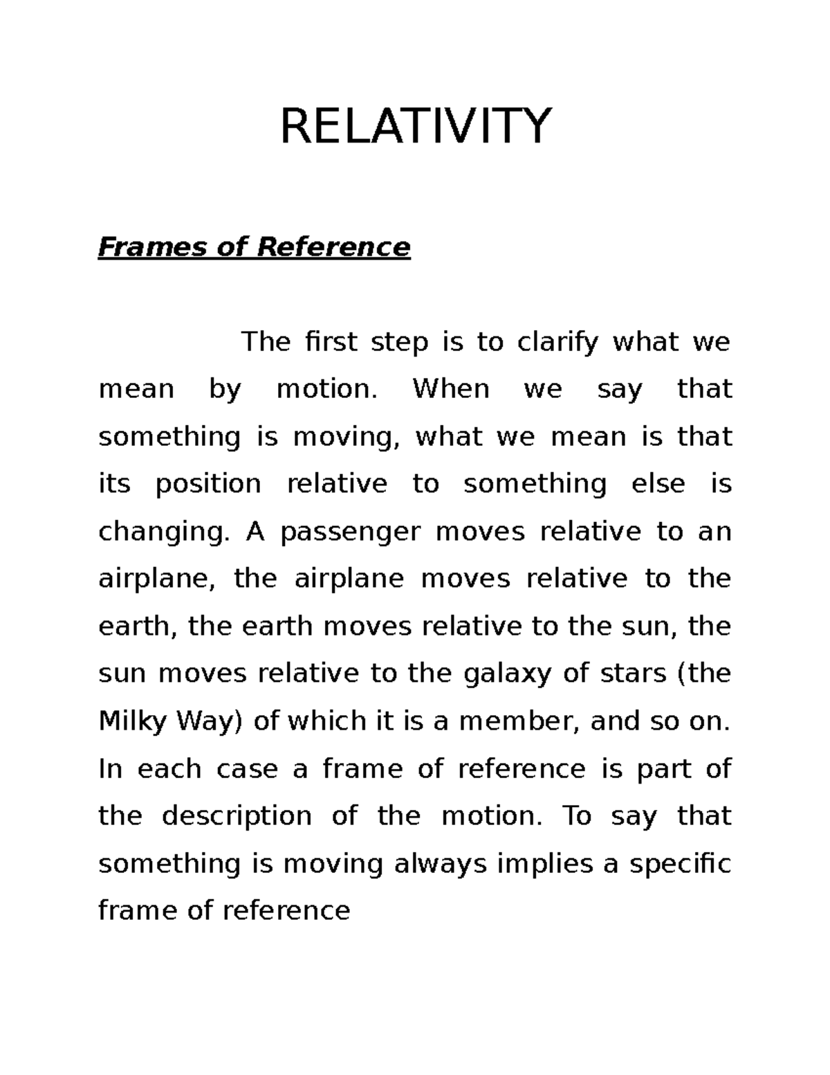 Relativity frame of referance RELATIVITY Frames of Reference The