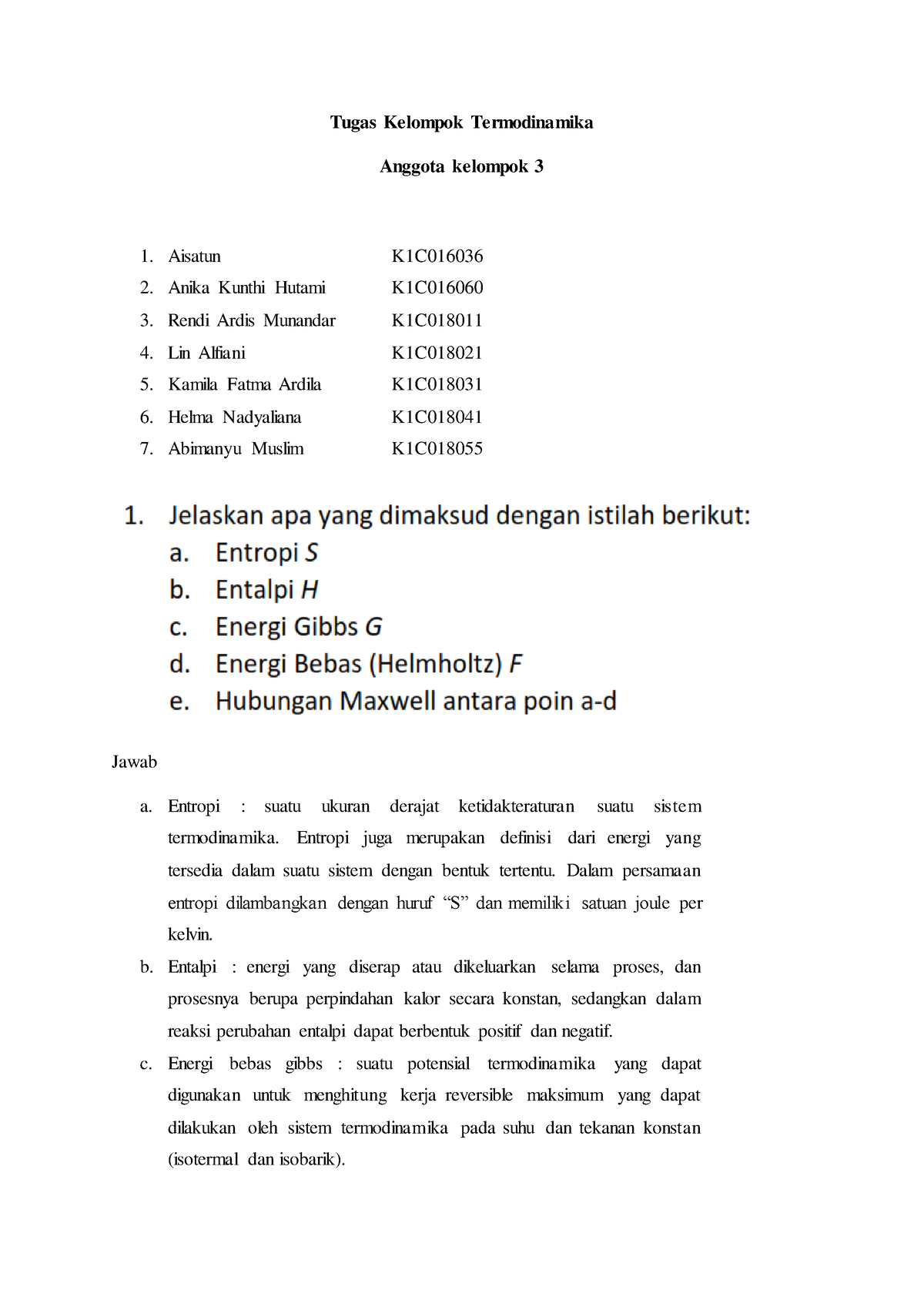 Tugas Termodinamika Kelompok 3 - Tugas Kelompok Termodinamika Anggota ...