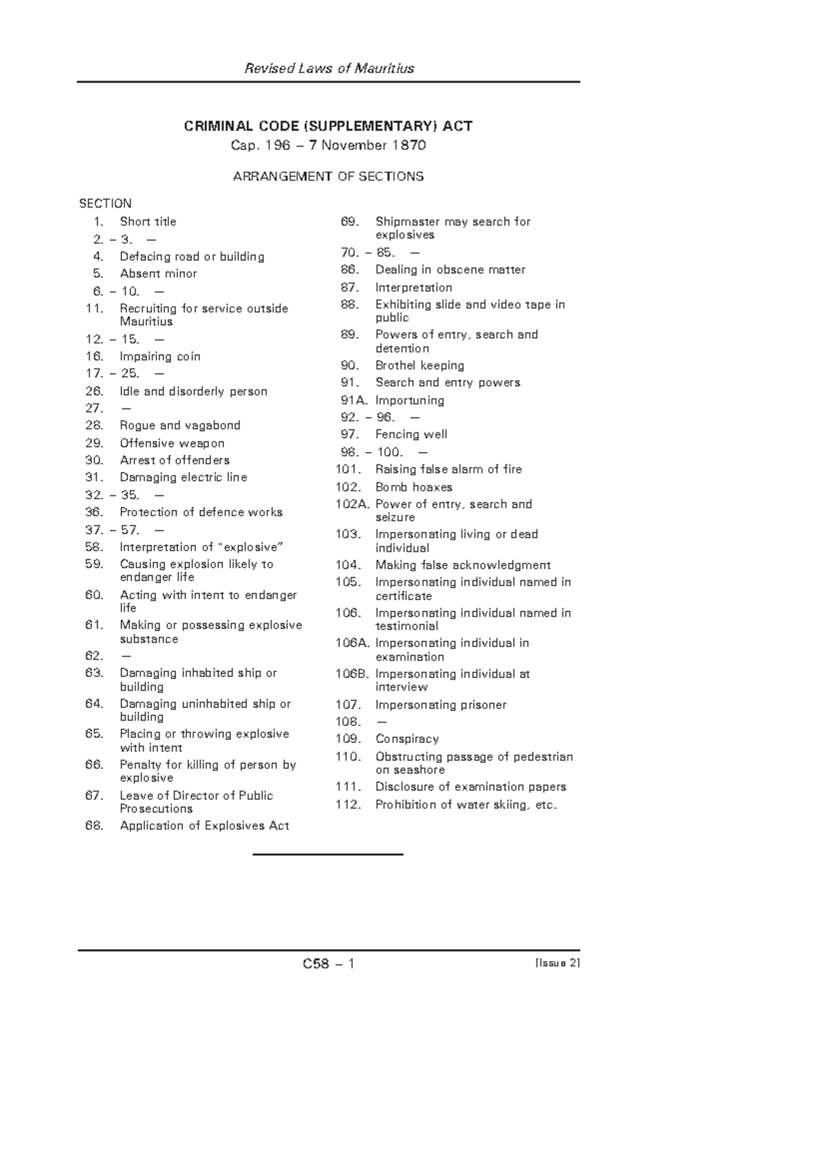 Criminal CODE ( Supplementary) ACT, Cap 196 - Revised Laws of Mauritius ...