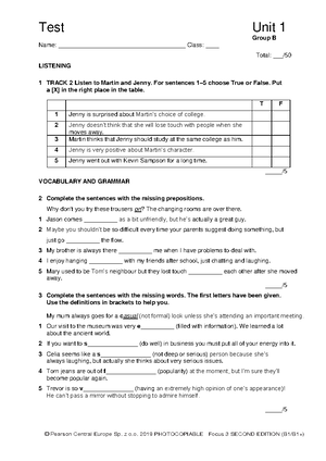 High Note 3 AK U Test B - Unit Tests | Answer key GROUP B UNIT TEST 1B ...