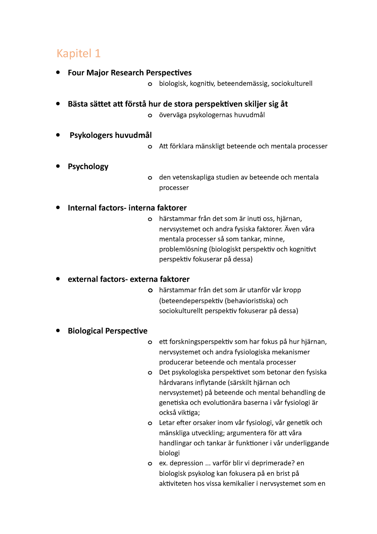 Kapitel 1 Psykologi - Kapitel 1 Four Major Research Perspectives O ...