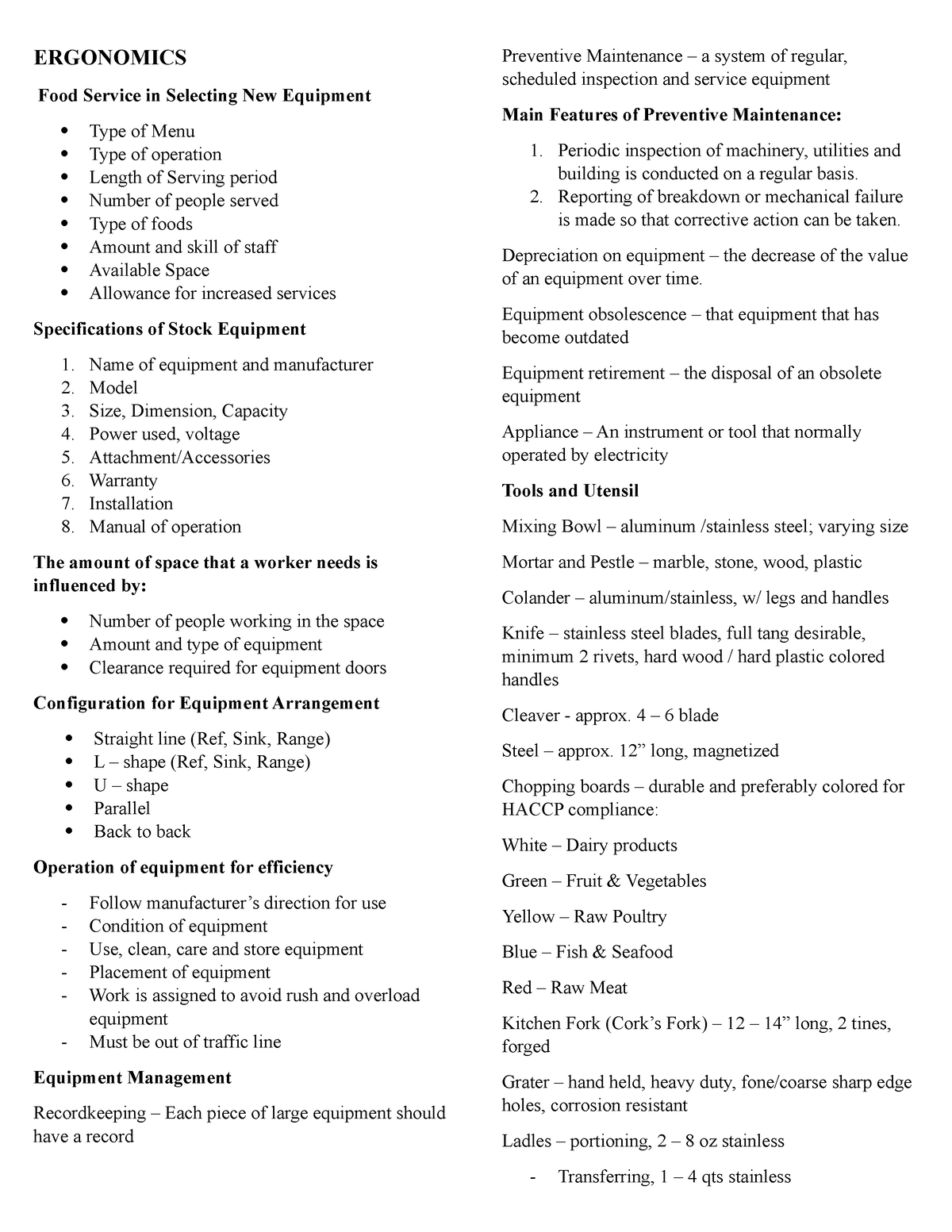 Reviewer - notes - ERGONOMICS Food Service in Selecting New Equipment ...