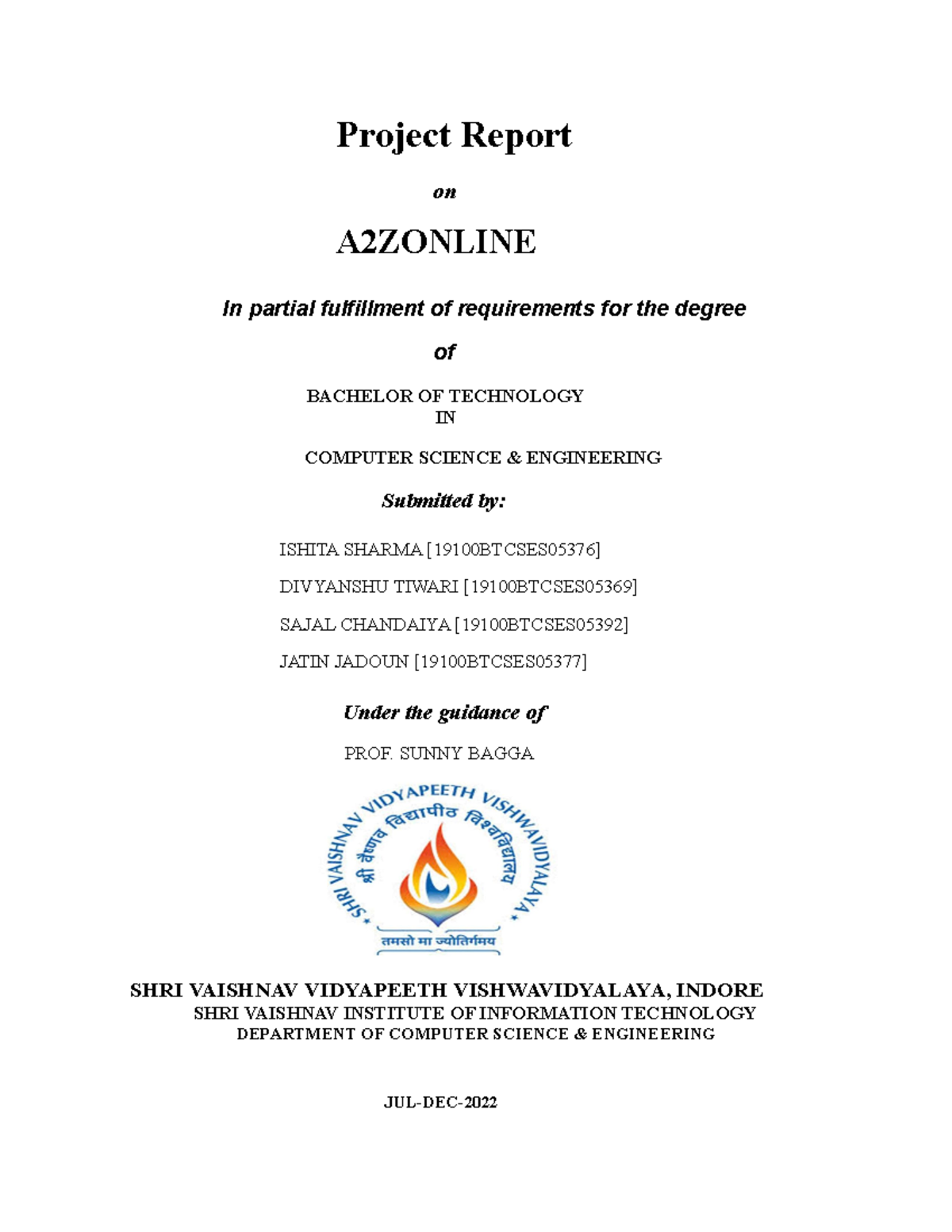 Major project file - dmq3ogfj[3ogjoG - Project Report on A2ZONLINE In ...