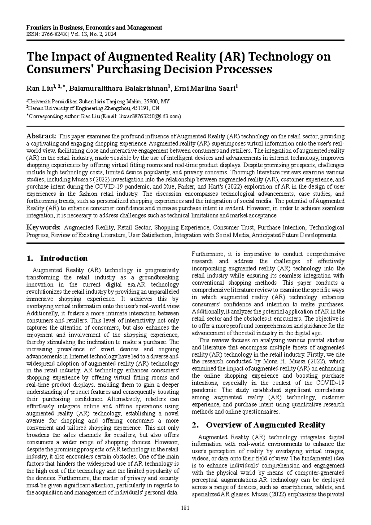 The Impact of Augmented Reality AR Technology on C - Frontiers in ...