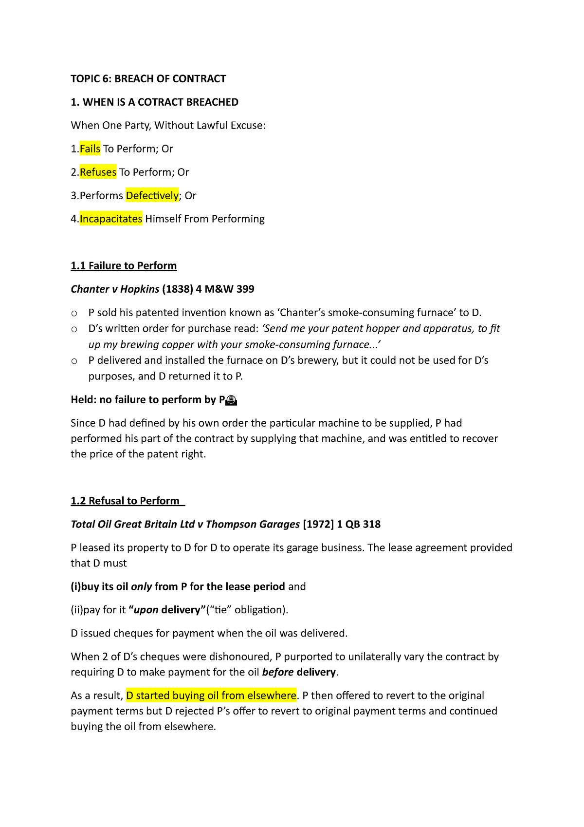 Contract II- Topic 6 Breach OF Contract - TOPIC 6: BREACH OF CONTRACT 1 ...