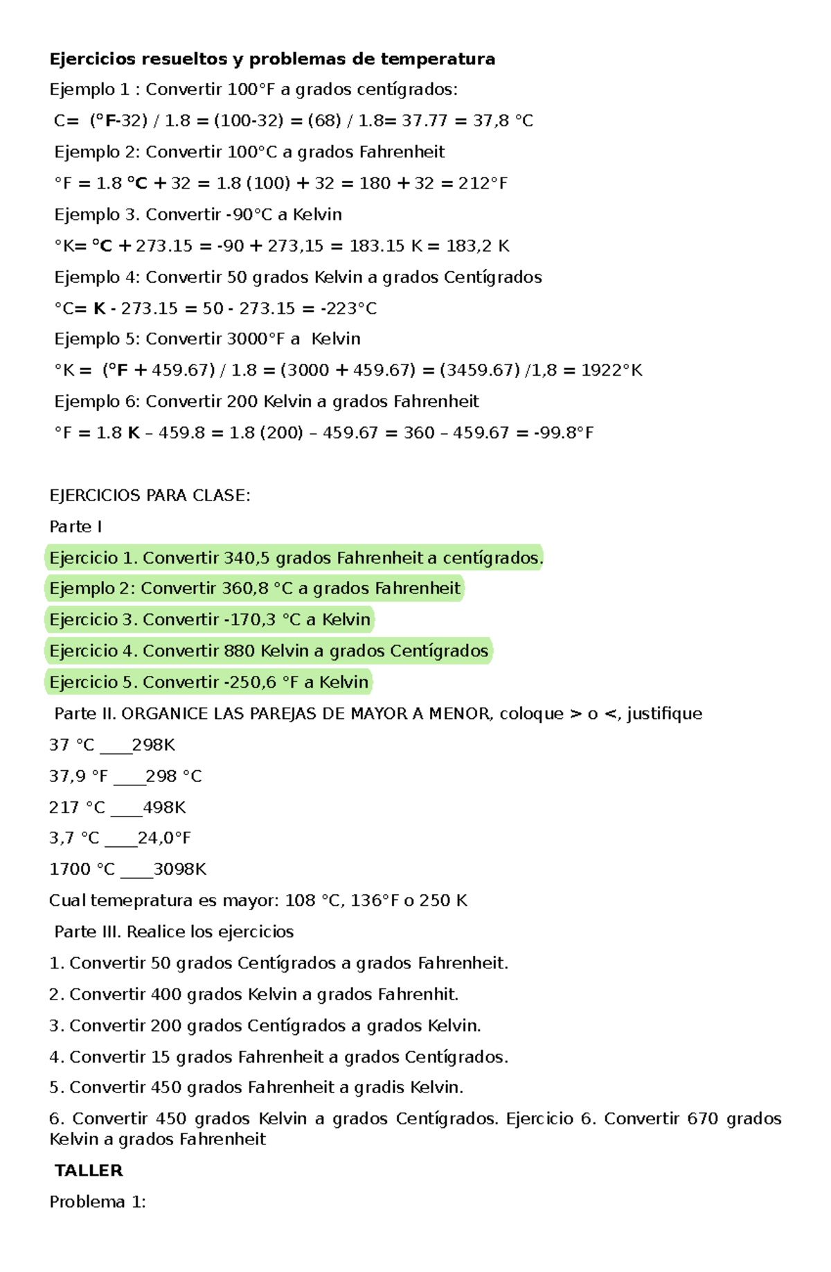 Cuantos Grados Centigrados Son 400 Grados Fahrenheit 342632076 Ejercicios Resueltos y Problemas de Temperatura - Ejercicios  resueltos y problemas de - StuDocu