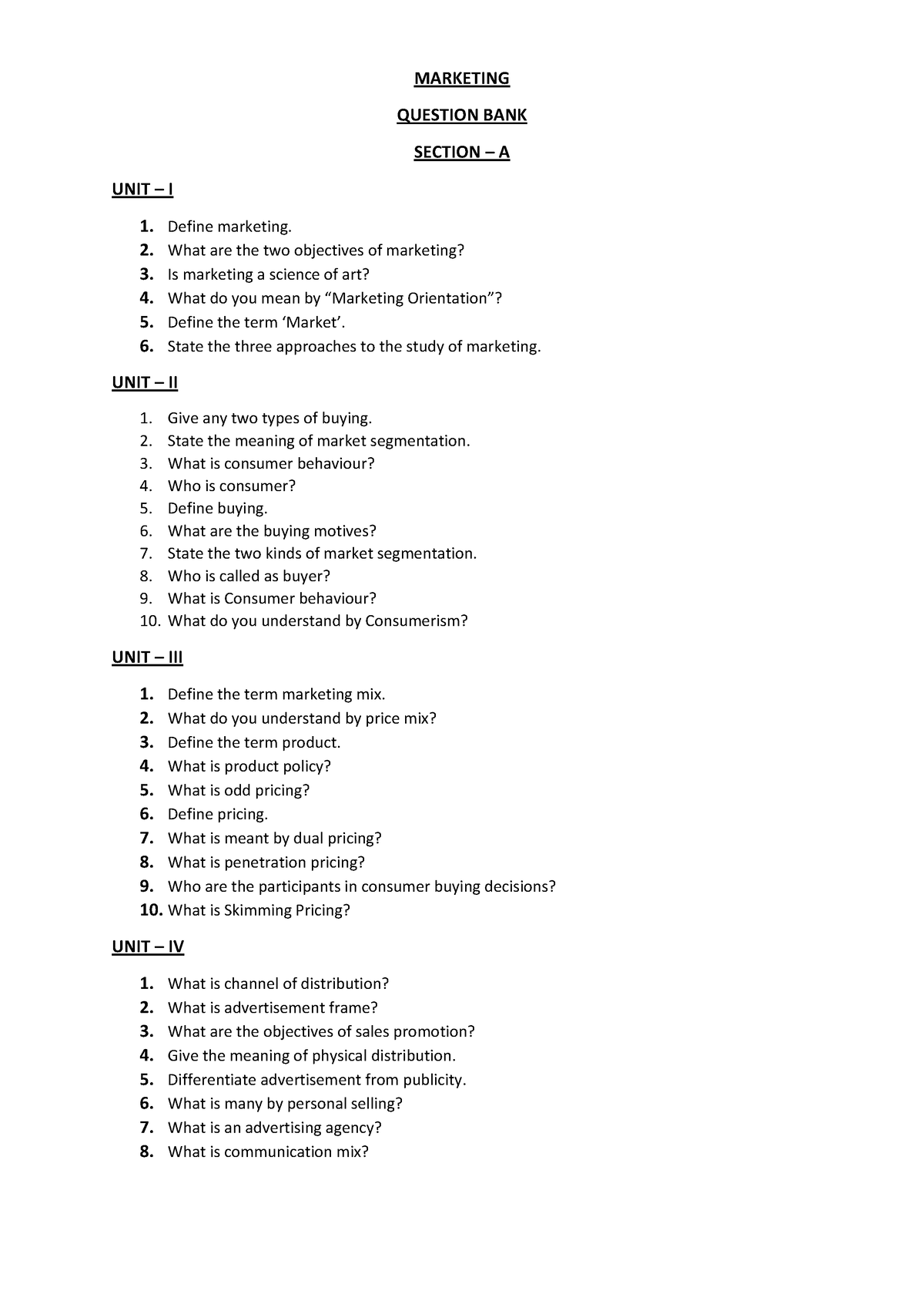 marketing research question bank