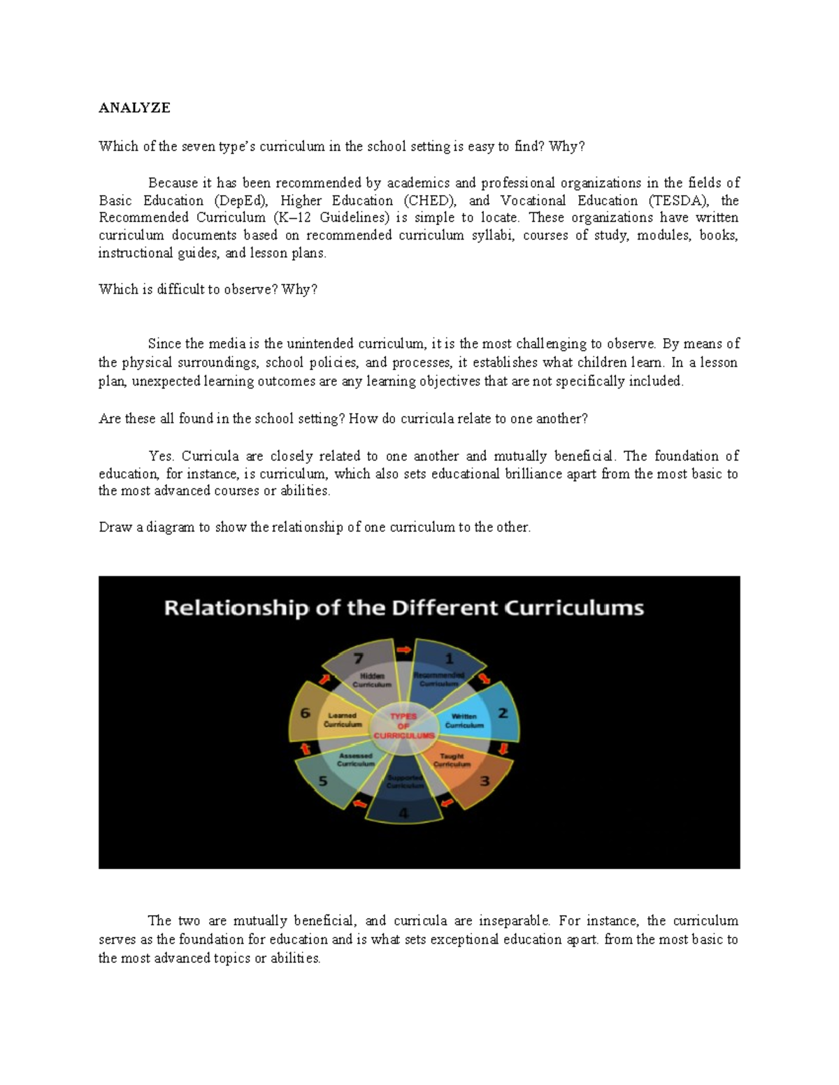 Analyze - Lecture - ANALYZE Which of the seven type’s curriculum in the ...